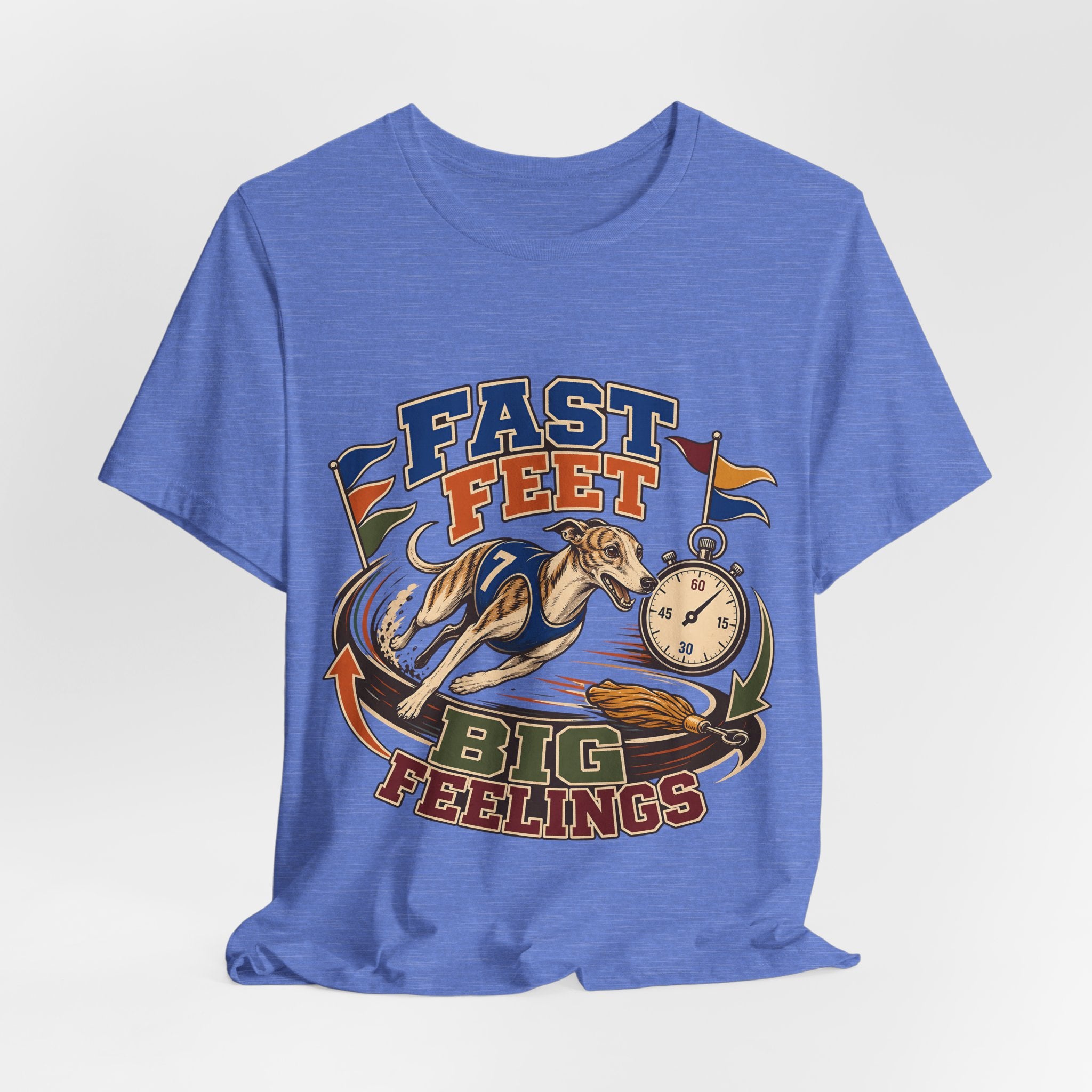 "Fast Feet Big Feelings" T-Shirt — Sporty Vintage Whippet Graphic Tee