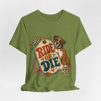 "Ride or Die" — Retro Boxer Dog Mom T-Shirt