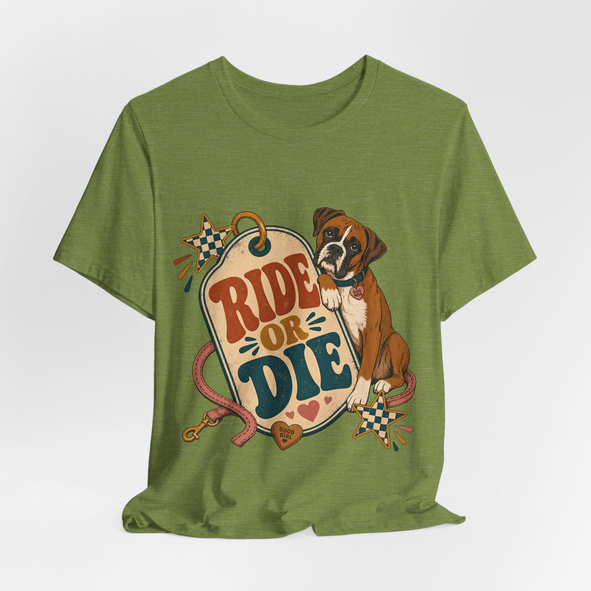"Ride or Die" — Retro Boxer Dog Mom T-Shirt