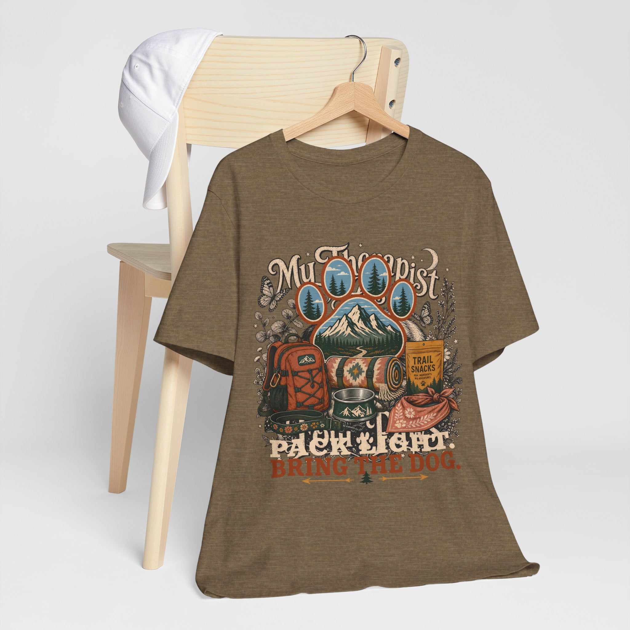 "Pack Light Bring The Dog" T-Shirt — Hiking Dog Lover Graphic Tee