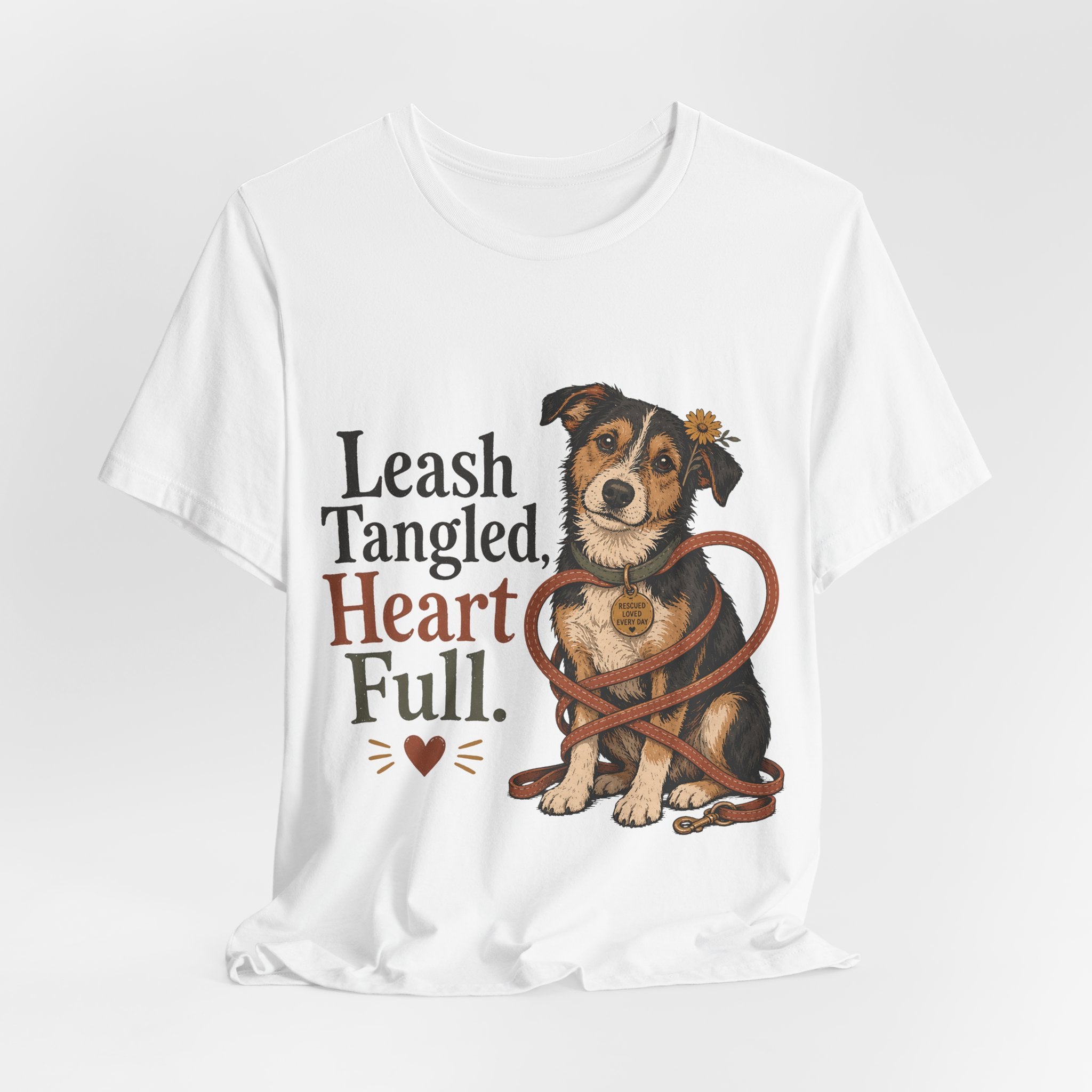 "Leash Tangled, Heart Full" Dog Lover T-Shirt — Dog Mom Graphic Tee