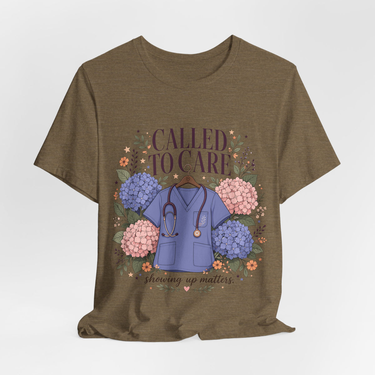 "Called To Care" Nurse T-Shirt — Floral Scrubs Nurse Graphic Tee