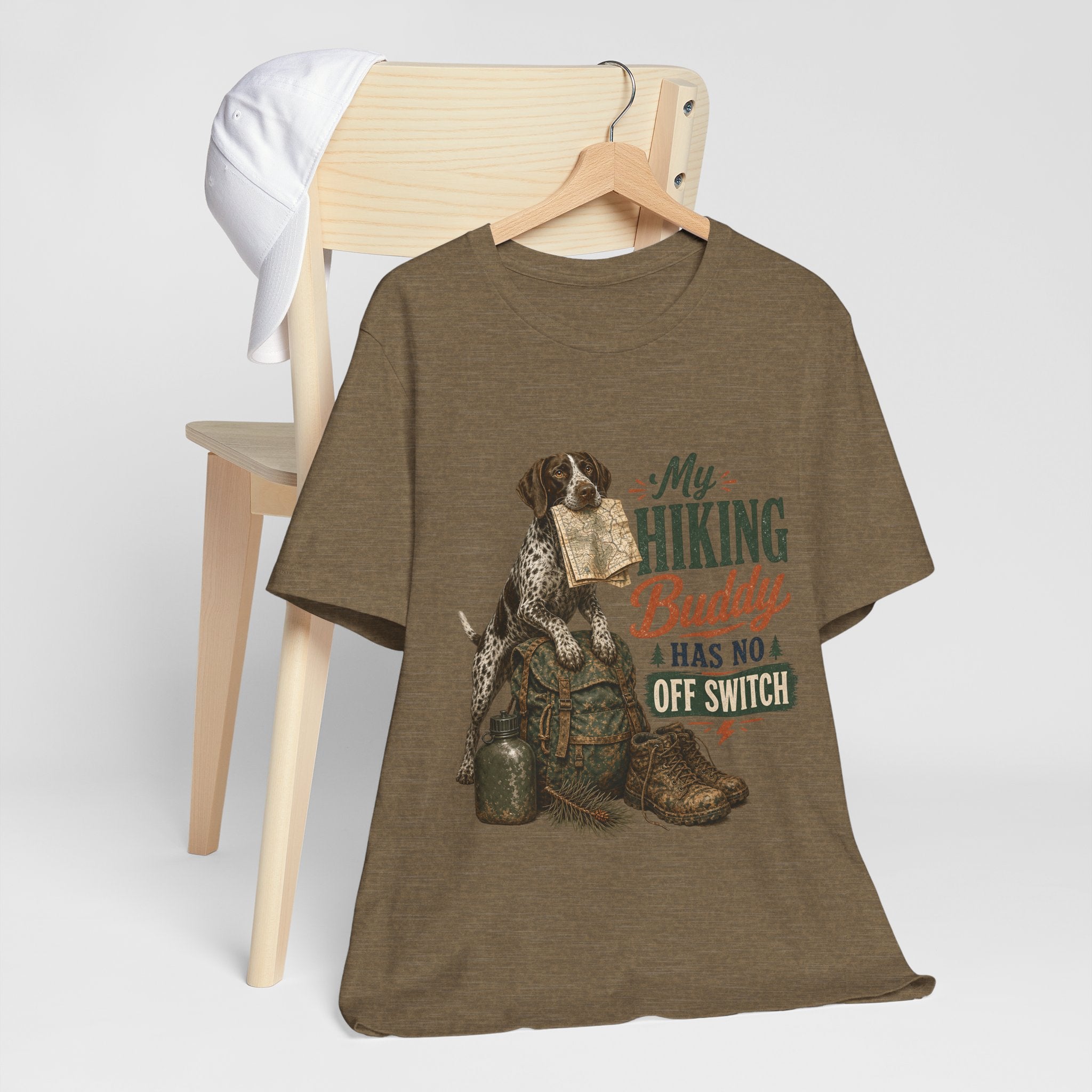 "My Hiking Buddy Has No Off Switch" Dog Lover T-Shirt — Hiking Dog Graphic Tee
