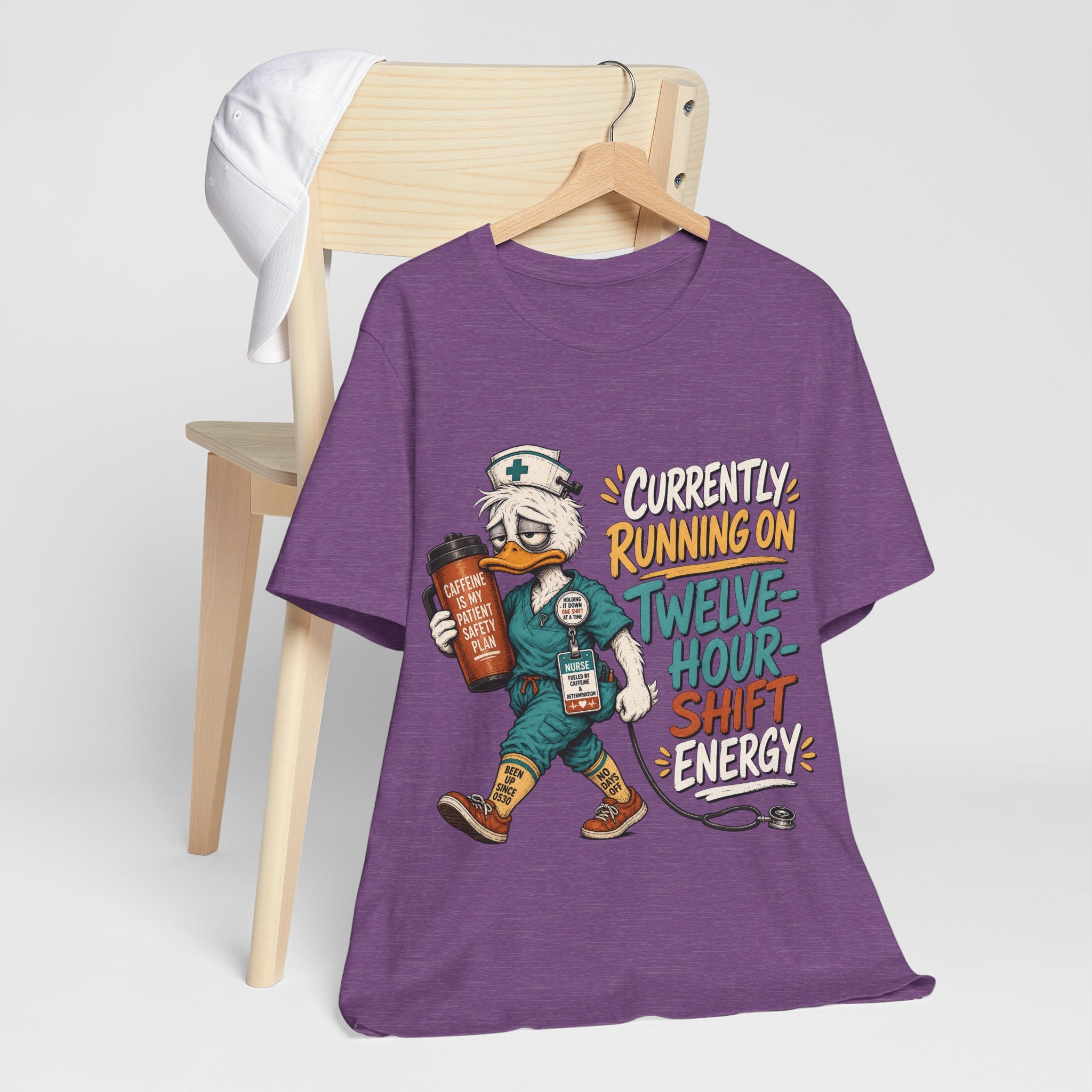 "Currently Running On Twelve-Hour Shift Energy" Nurse T-Shirt — Funny Nurse Graphic Tee