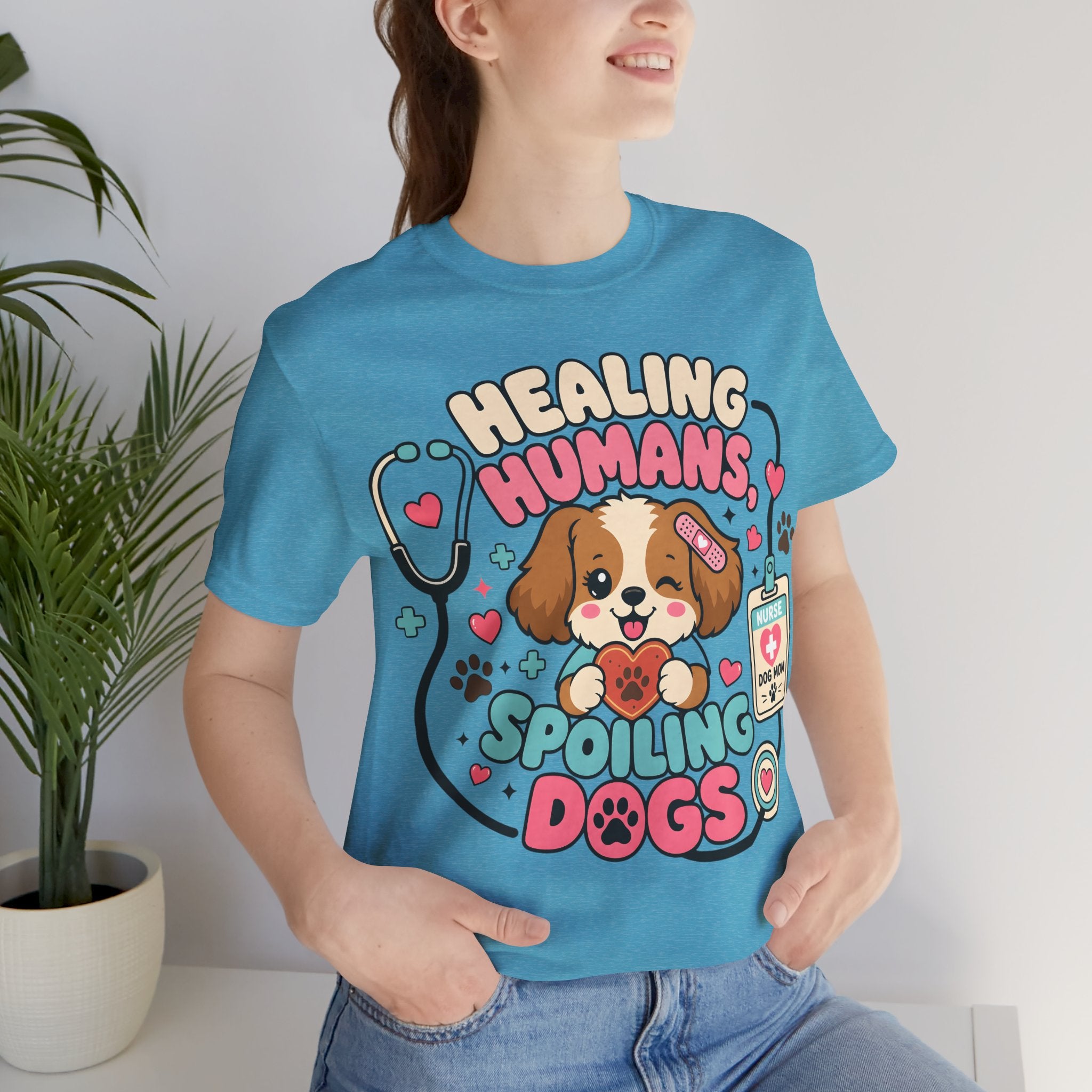 Healing Humans, Spoiling Dogs T‑Shirt — Cute Veterinary Nurse Dog Mom Tee