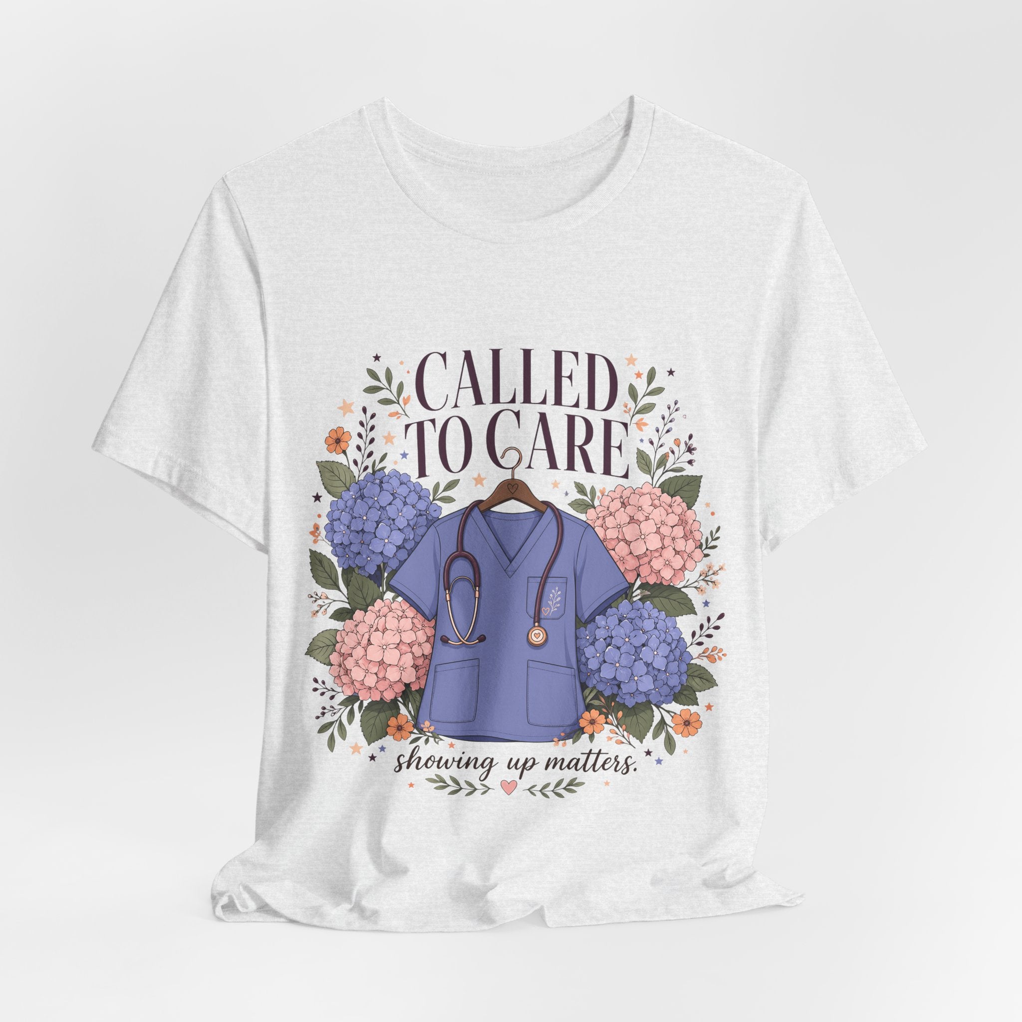 "Called To Care" Nurse T-Shirt — Floral Scrubs Nurse Graphic Tee