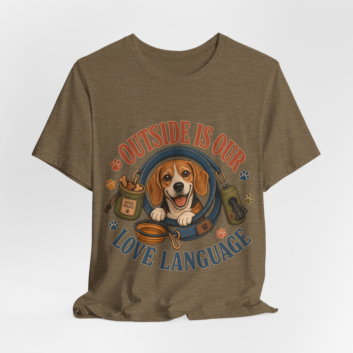 "Outside Is Our Love Language" Beagle T-Shirt — Retro Dog Lover Graphic Tee