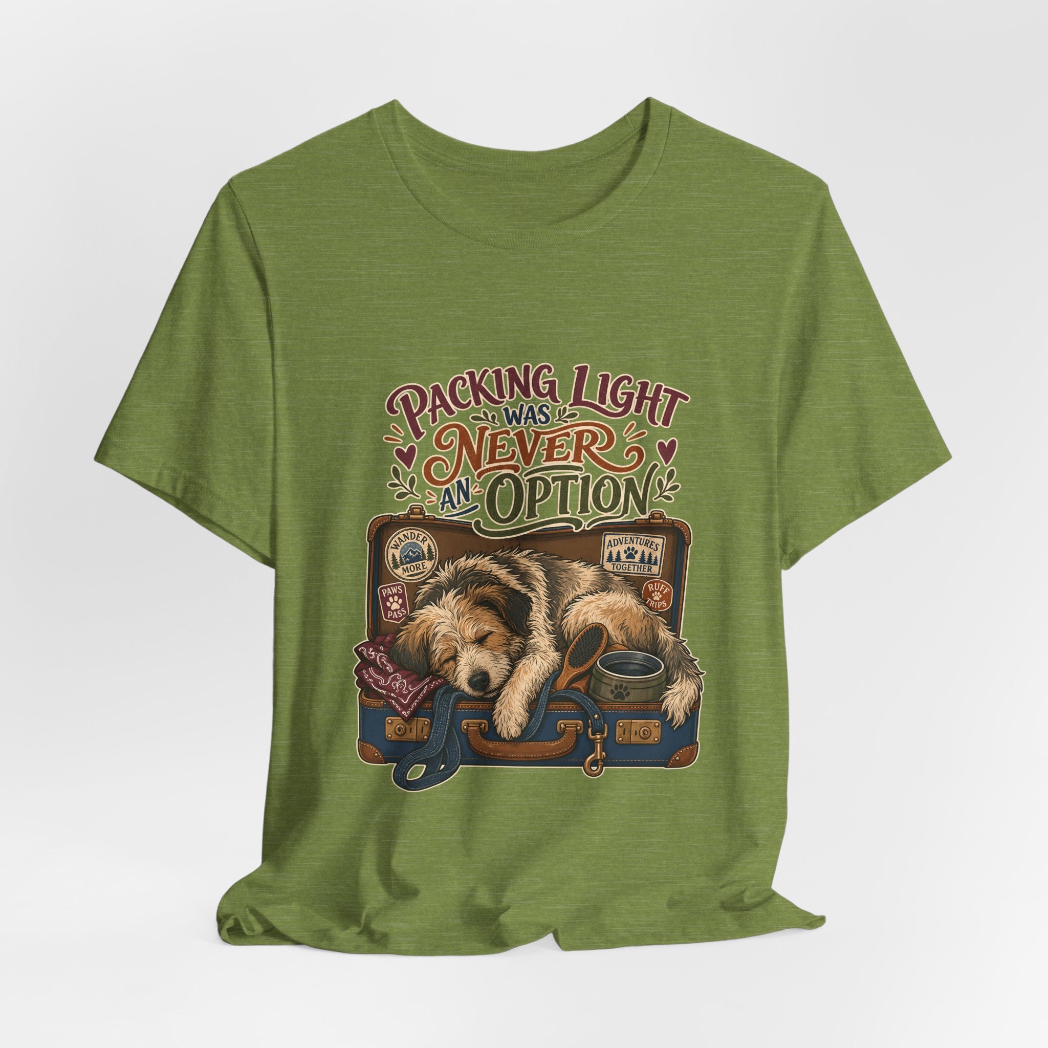 "Packing Light Was Never An Option" T-Shirt — Whimsical Travel Dog Graphic Tee