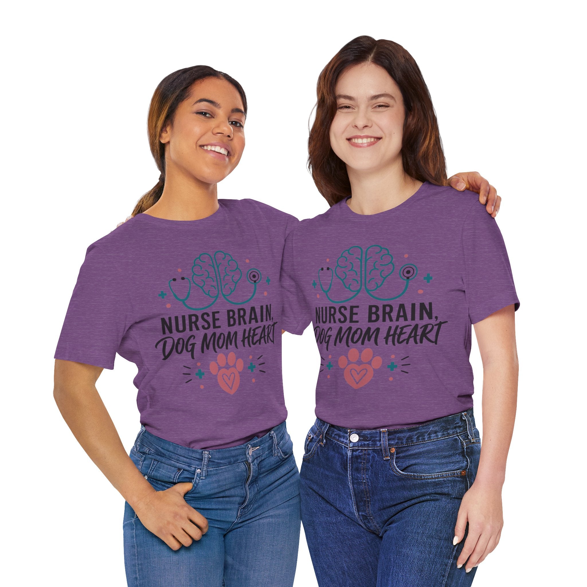 Nurse Brain Dog Mom Heart T‑Shirt - Cute Nurse & Dog Mom Graphic Tee