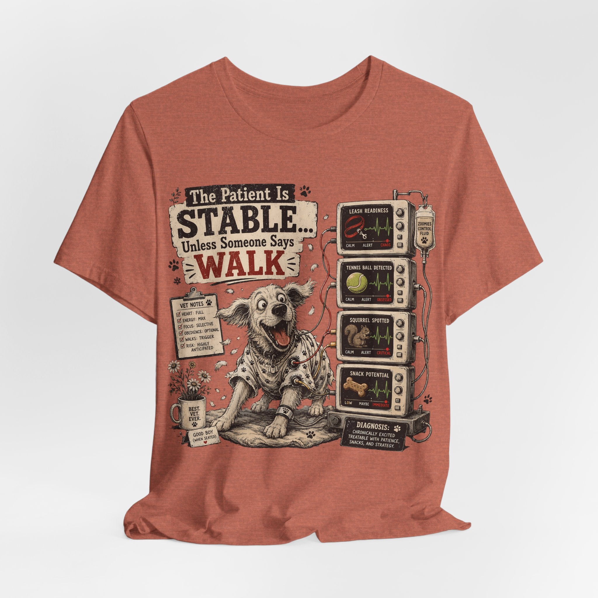 Dog Vet T-Shirt – “The Patient Is Stable… Unless Someone Says WALK” Veterinary Nurse Tee