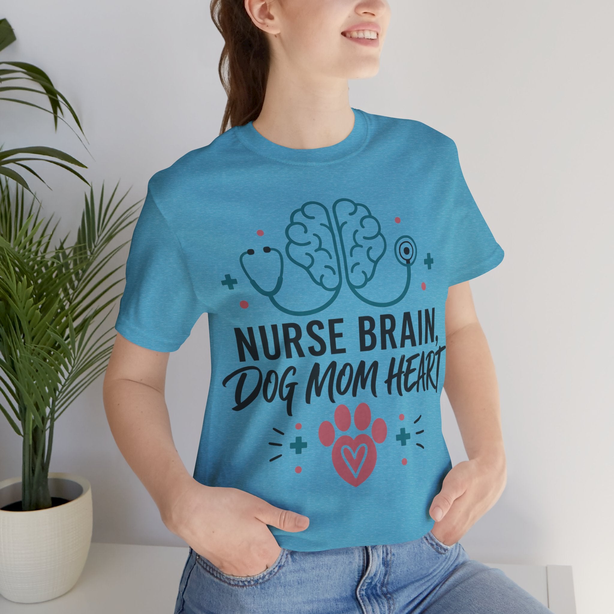 Nurse Brain Dog Mom Heart T‑Shirt - Cute Nurse & Dog Mom Graphic Tee