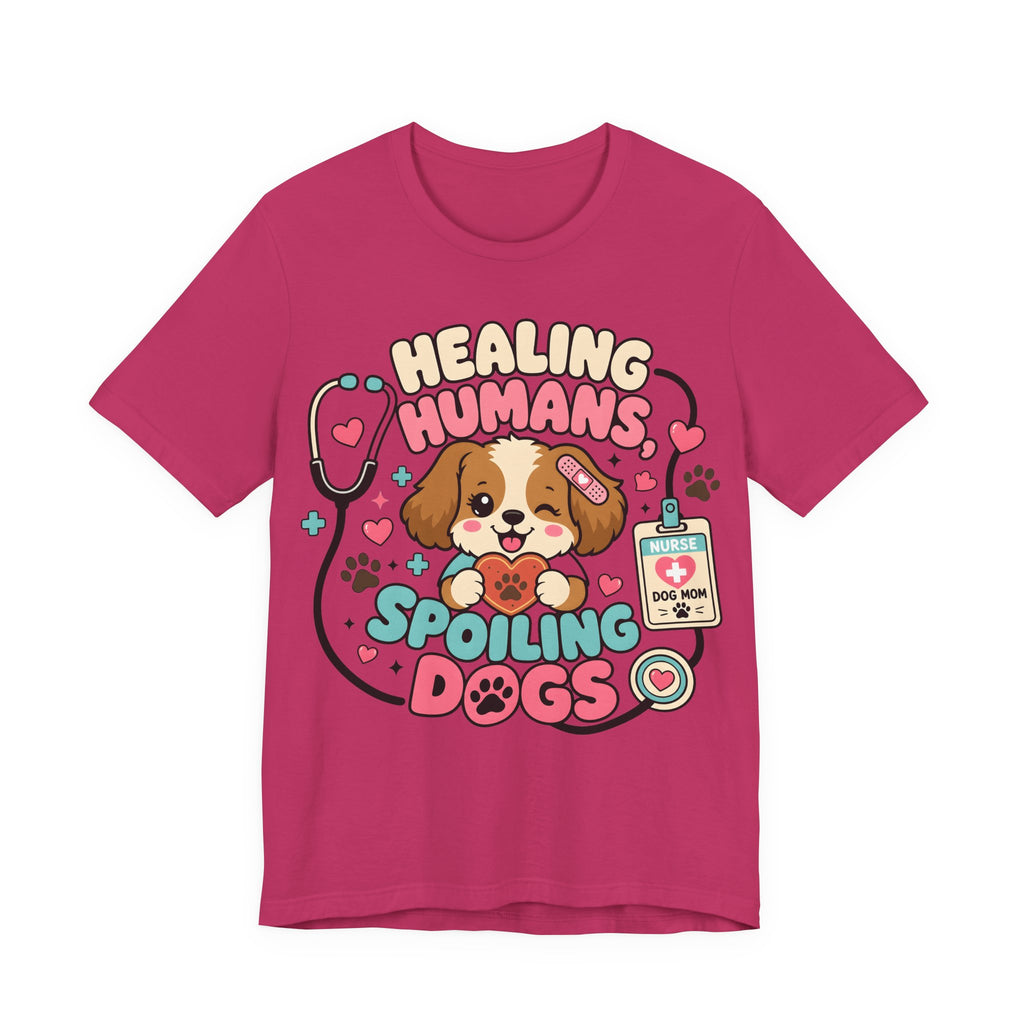 Healing Humans, Spoiling Dogs T‑Shirt — Cute Veterinary Nurse Dog Mom Tee