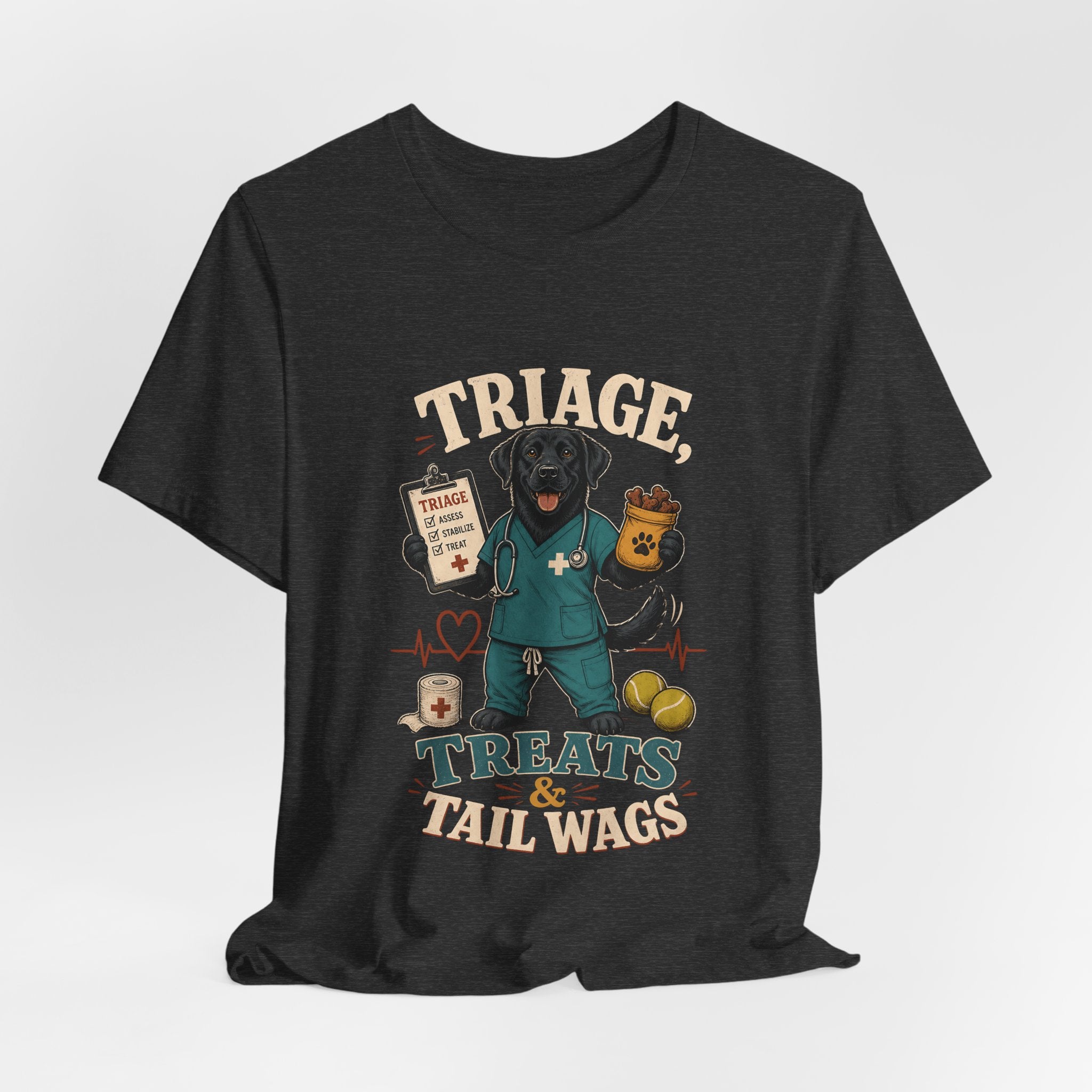 "Triage, Treats & Tail Wags" Dog Lover T-Shirt — Dog Nurse Graphic Tee