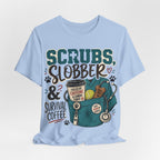 Scrubs, Slobber & Survival Coffee Tee — Funny Vet Nurse Shirt