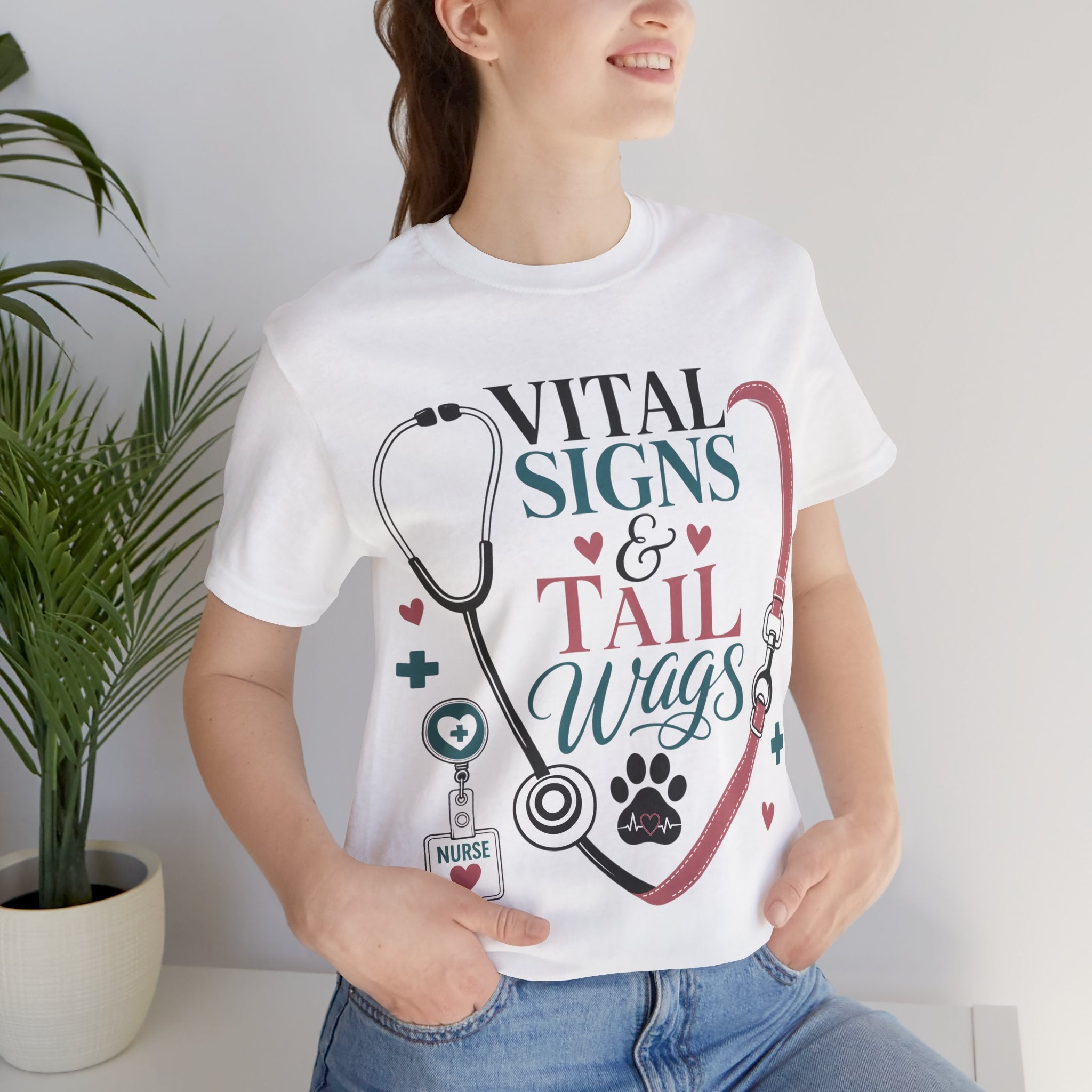 Vital Signs & Tail Wags Tee - Nurse Vet Stethoscope Paw Print T-Shirt