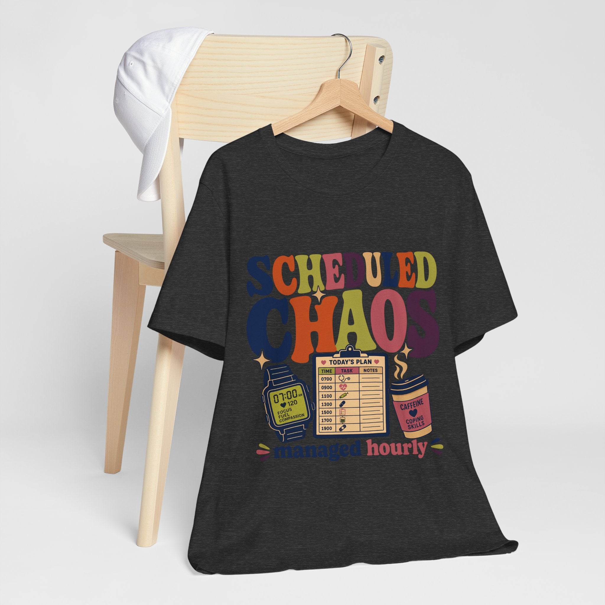 "Scheduled Chaos" Nurse T-Shirt — Funny Nurse Graphic Tee