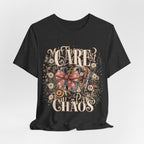 "Care With A Little Chaos" Coquette Nurse T-Shirt — Cute Nurse Graphic Tee