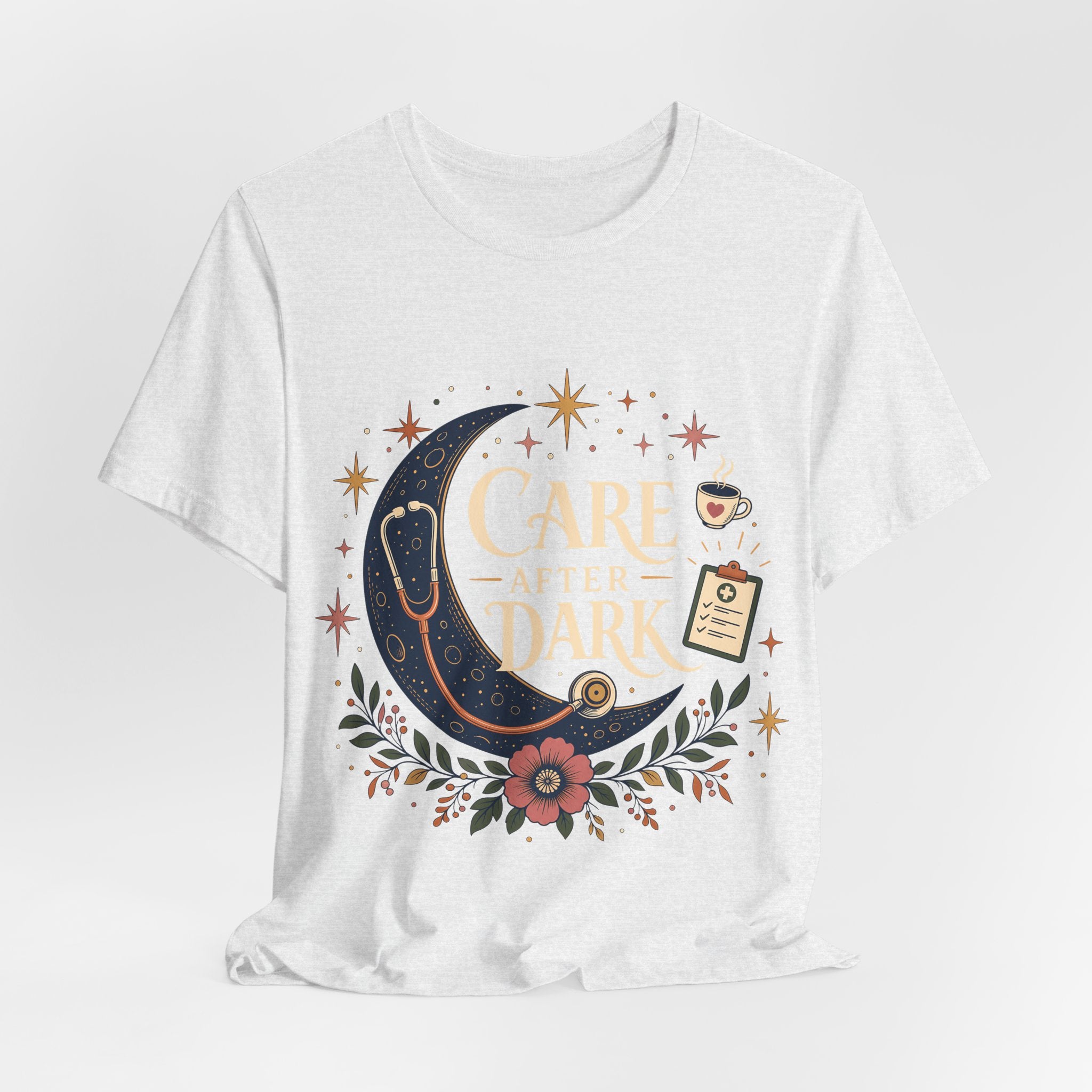 "Care After Dark" Night Shift Nurse T-Shirt — Celestial Nurse Graphic Tee