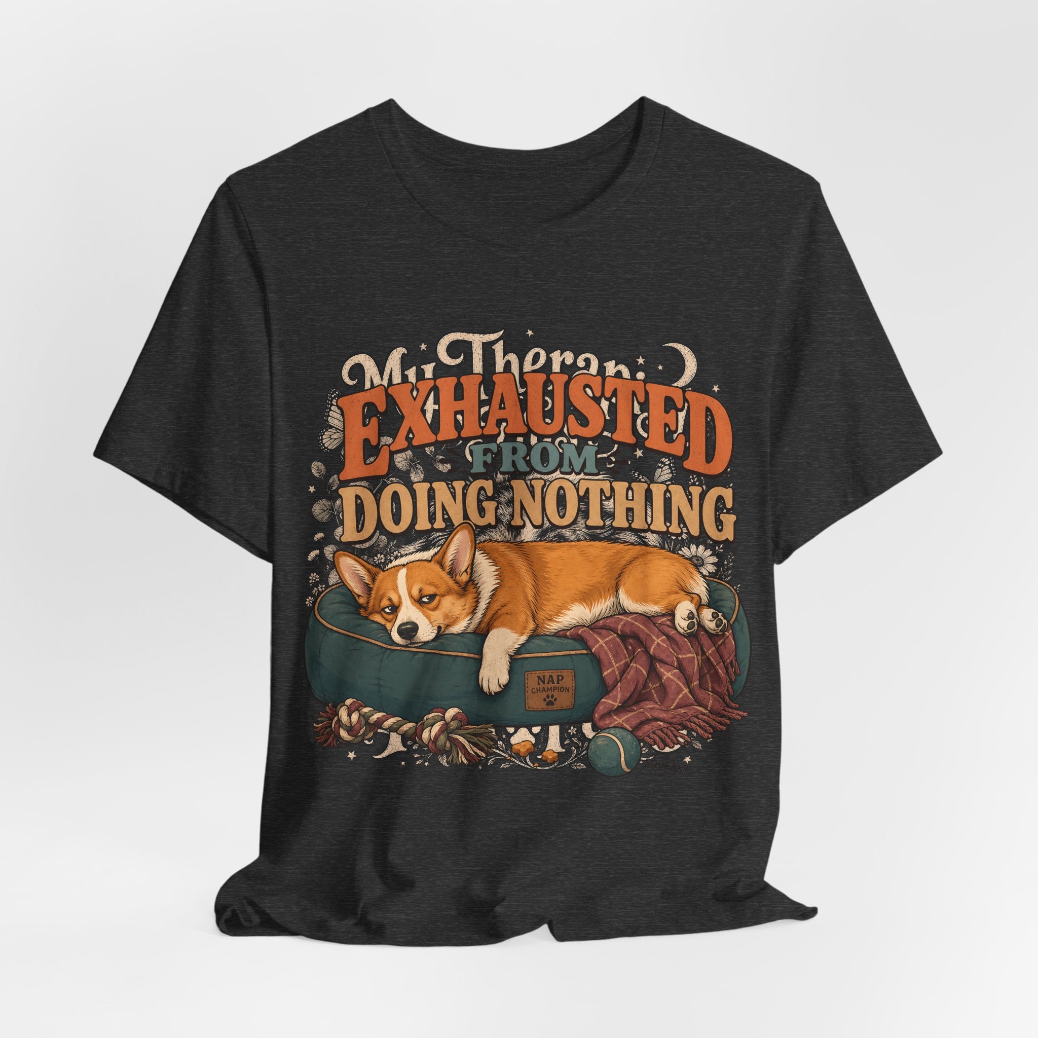 "Exhausted From Doing Nothing" Corgi T-Shirt — Funny Sleepy Dog Graphic Tee
