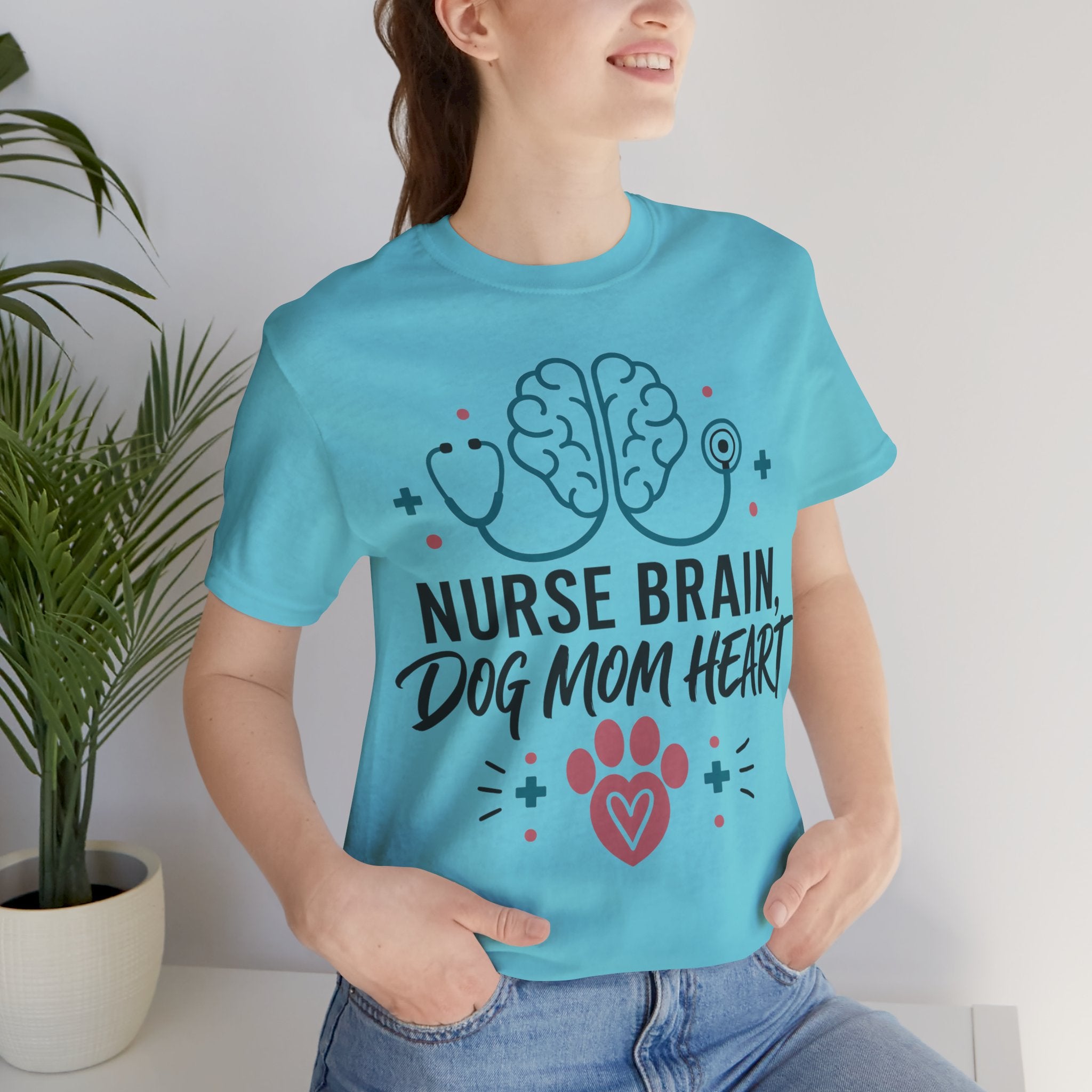 Nurse Brain Dog Mom Heart T‑Shirt - Cute Nurse & Dog Mom Graphic Tee