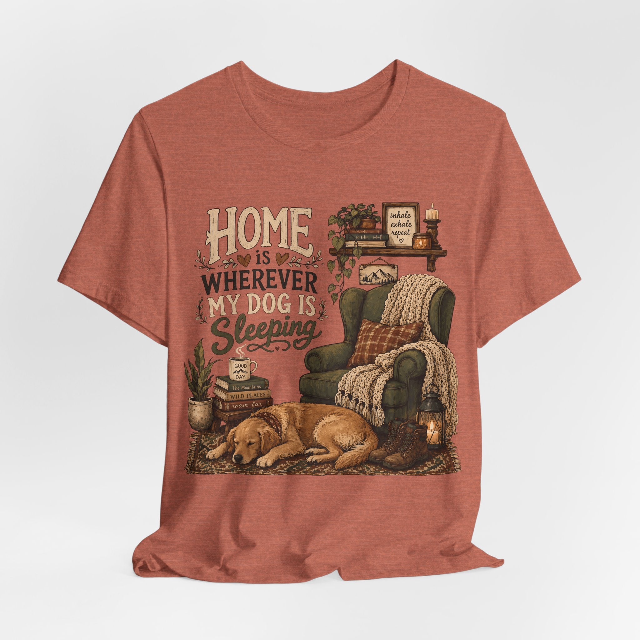 Dog Lover T‑Shirt — "Home Is Wherever My Dog Is Sleeping" Cozy Rustic Tee