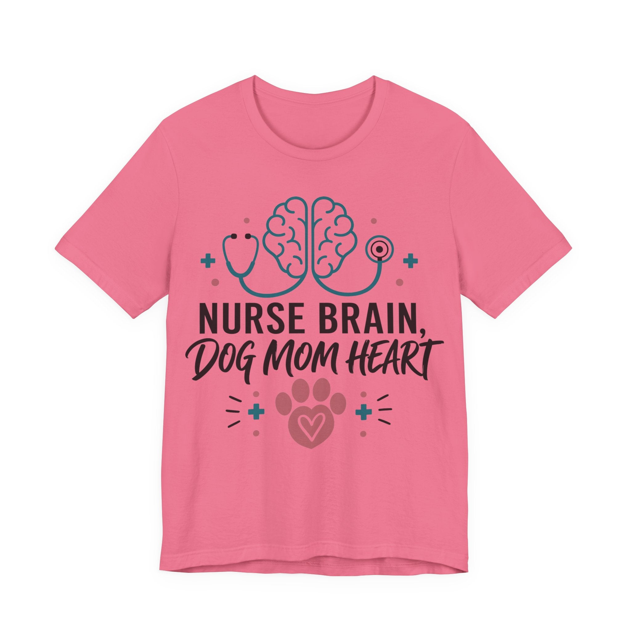 Nurse Brain Dog Mom Heart T‑Shirt - Cute Nurse & Dog Mom Graphic Tee