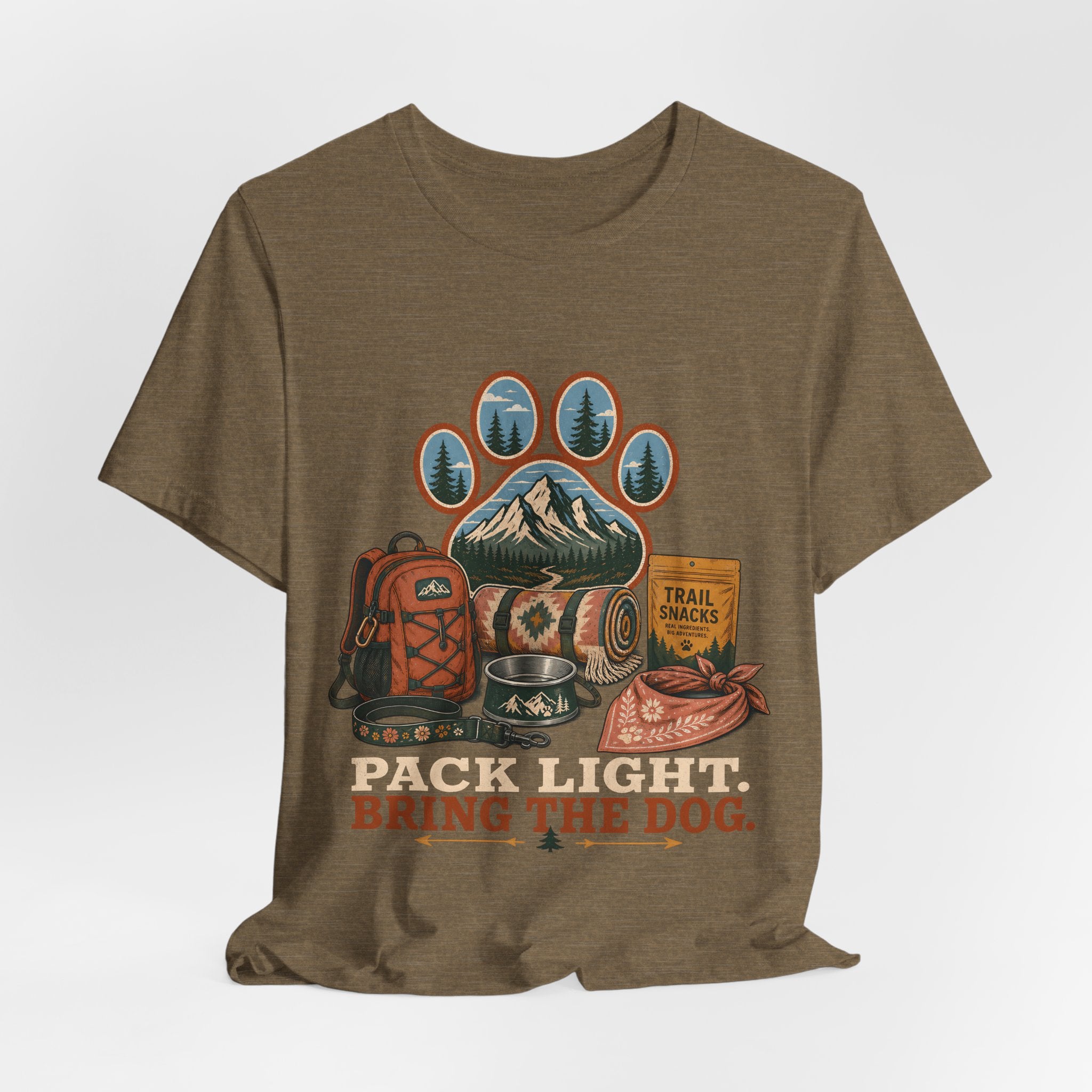 "Pack Light Bring The Dog" T-Shirt — Hiking Dog Lover Graphic Tee