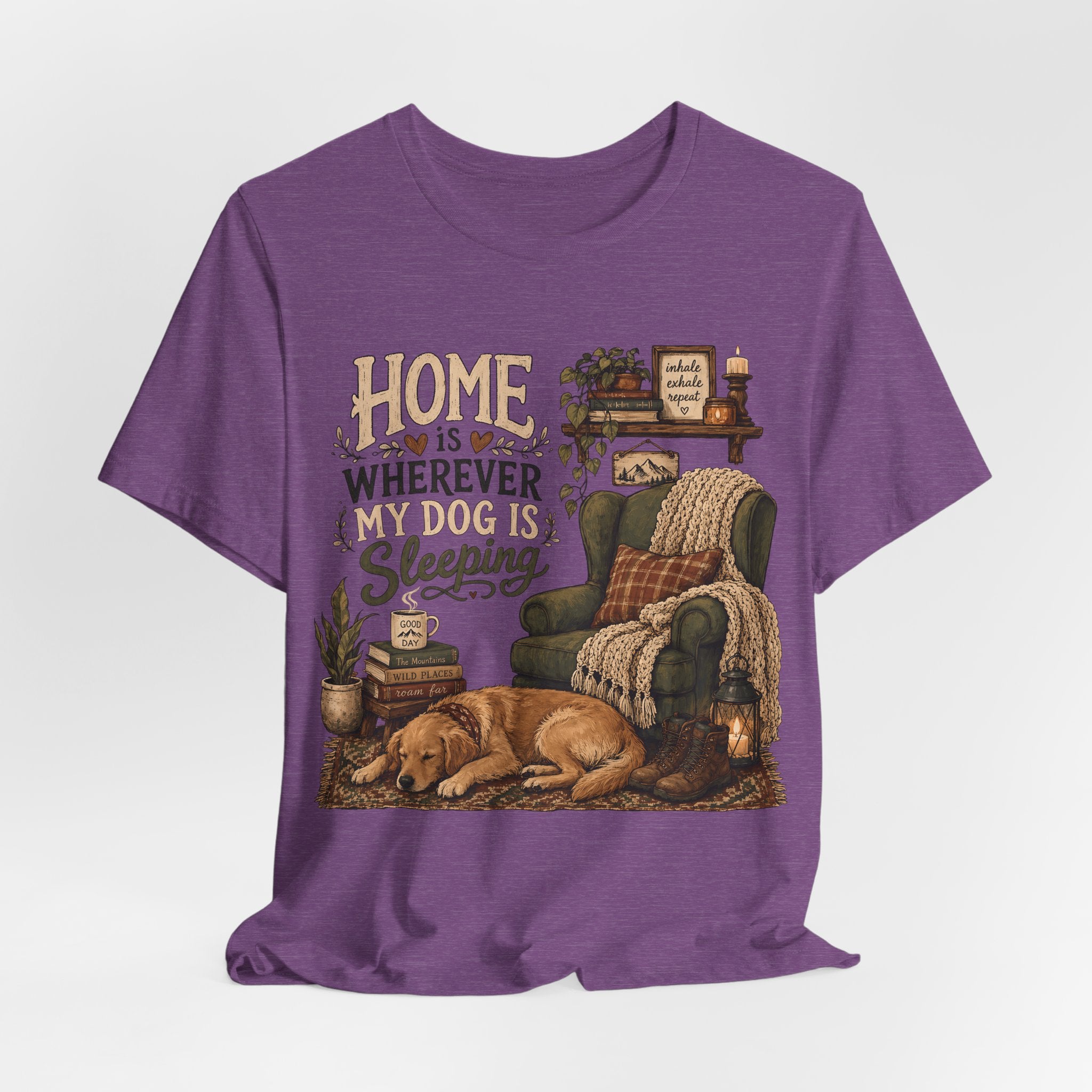 Dog Lover T‑Shirt — "Home Is Wherever My Dog Is Sleeping" Cozy Rustic Tee