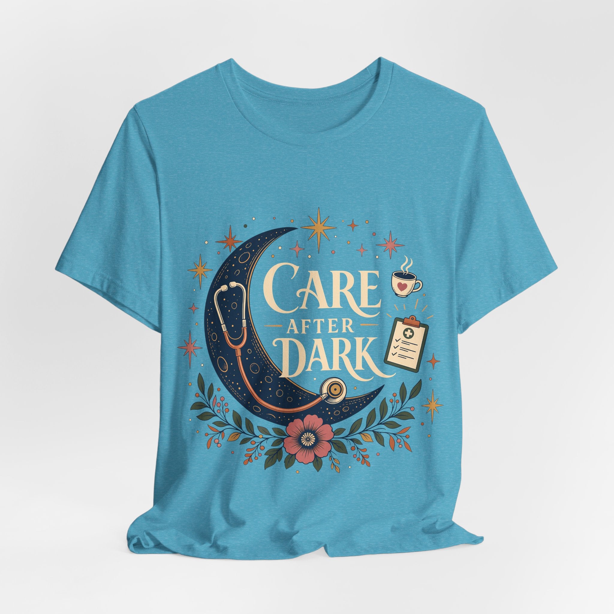 "Care After Dark" Night Shift Nurse T-Shirt — Celestial Nurse Graphic Tee