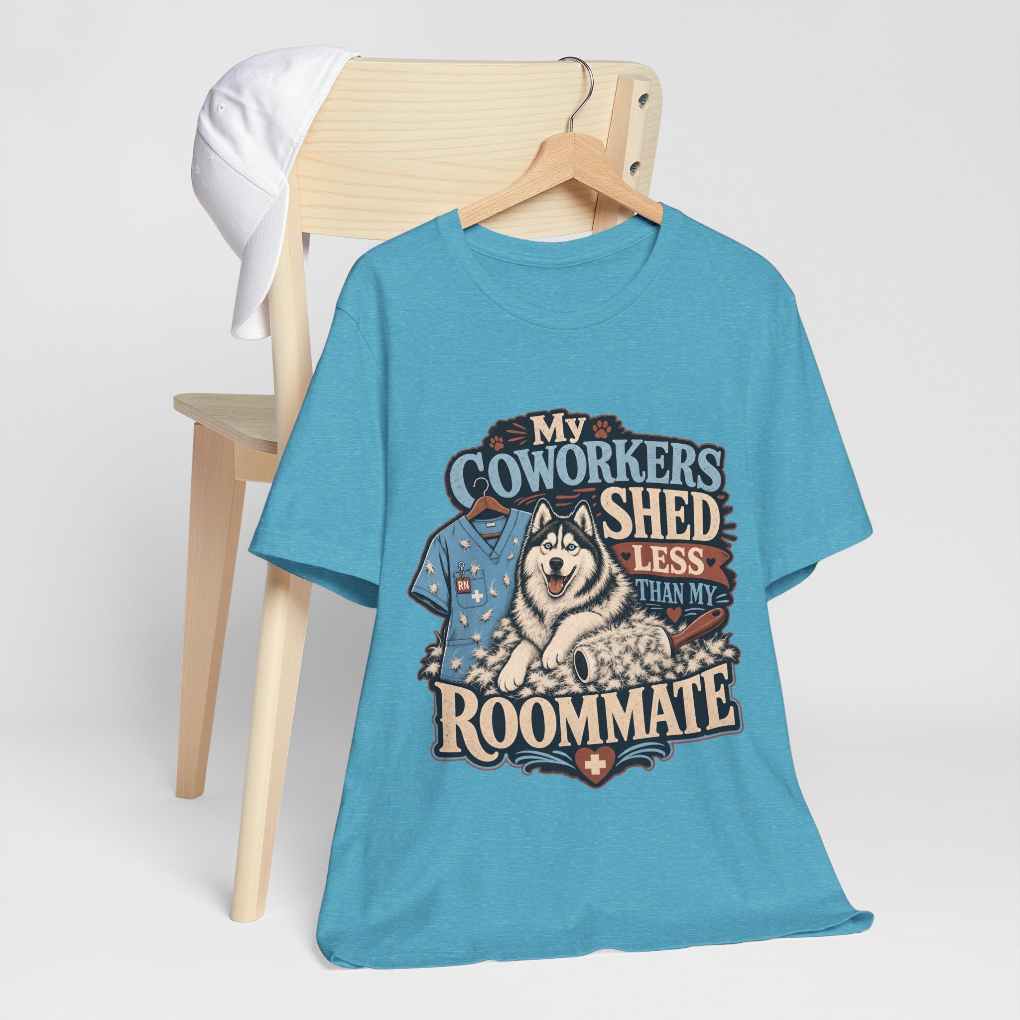 "My Coworkers Shed Less Than My Roommate" Nurse T-Shirt — Dog Mom Nurse Graphic Tee
