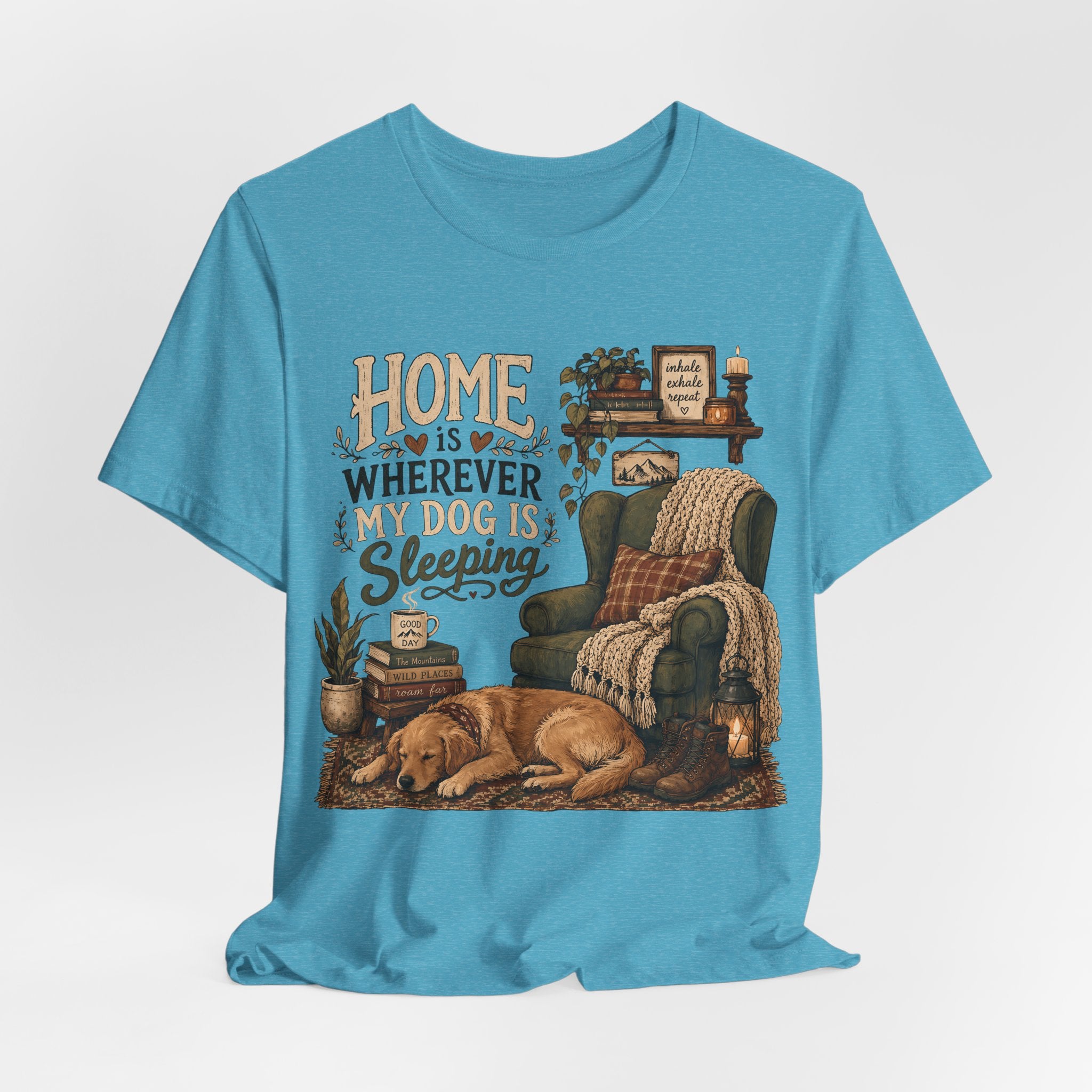 Dog Lover T‑Shirt — "Home Is Wherever My Dog Is Sleeping" Cozy Rustic Tee