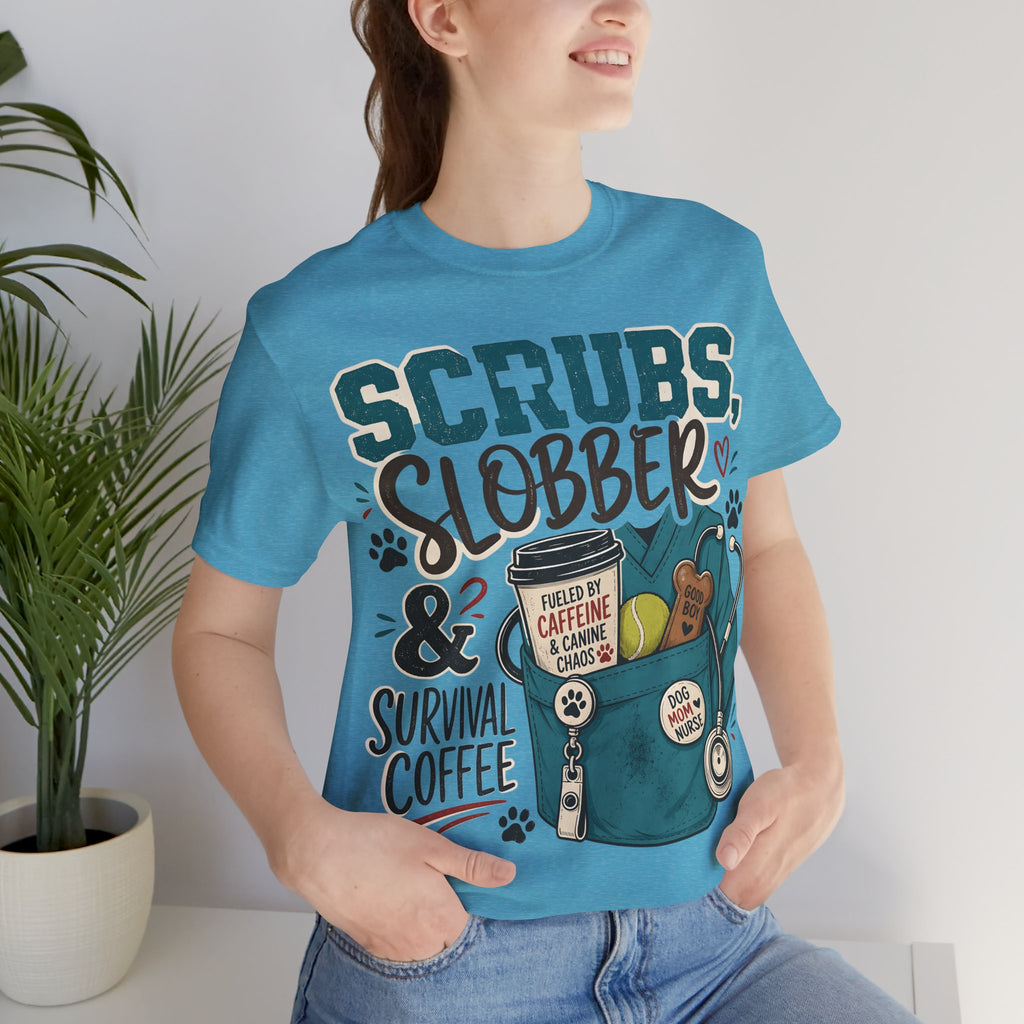 Scrubs, Slobber & Survival Coffee Tee — Funny Vet Nurse Shirt