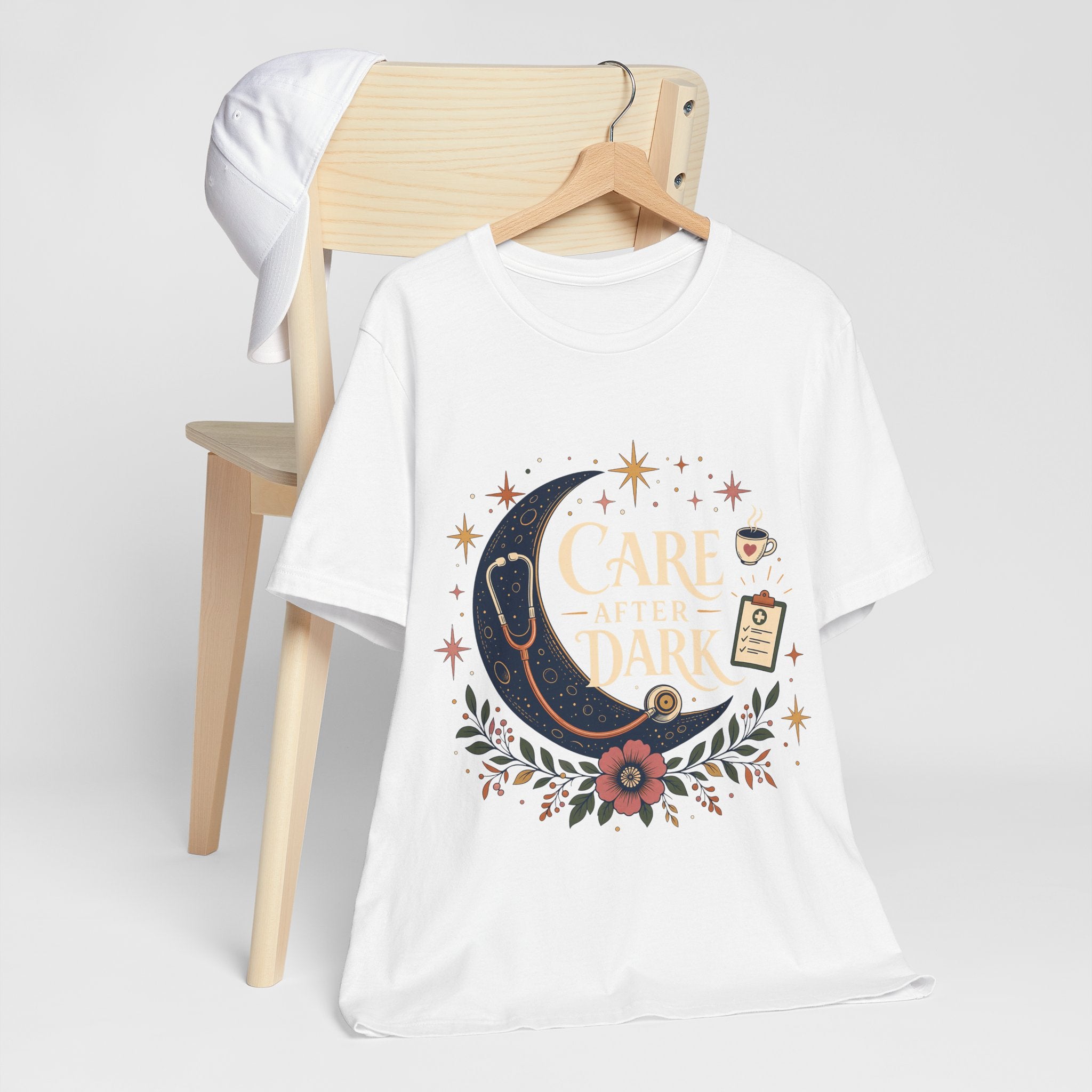 "Care After Dark" Night Shift Nurse T-Shirt — Celestial Nurse Graphic Tee