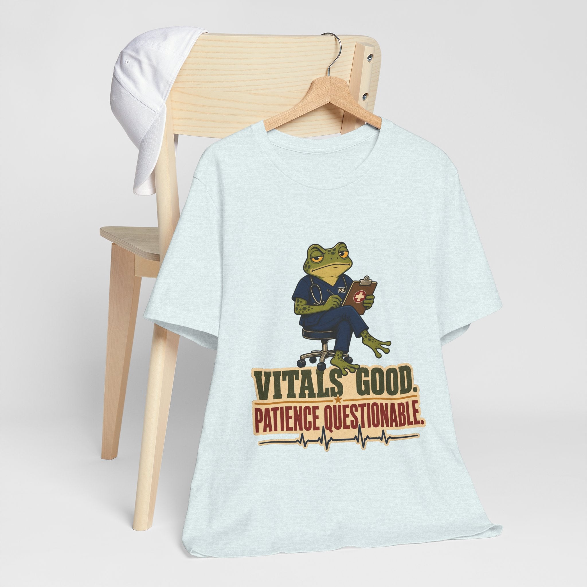 "Vitals Good, Patience Questionable." Nurse T-Shirt — Funny Nurse Graphic Tee