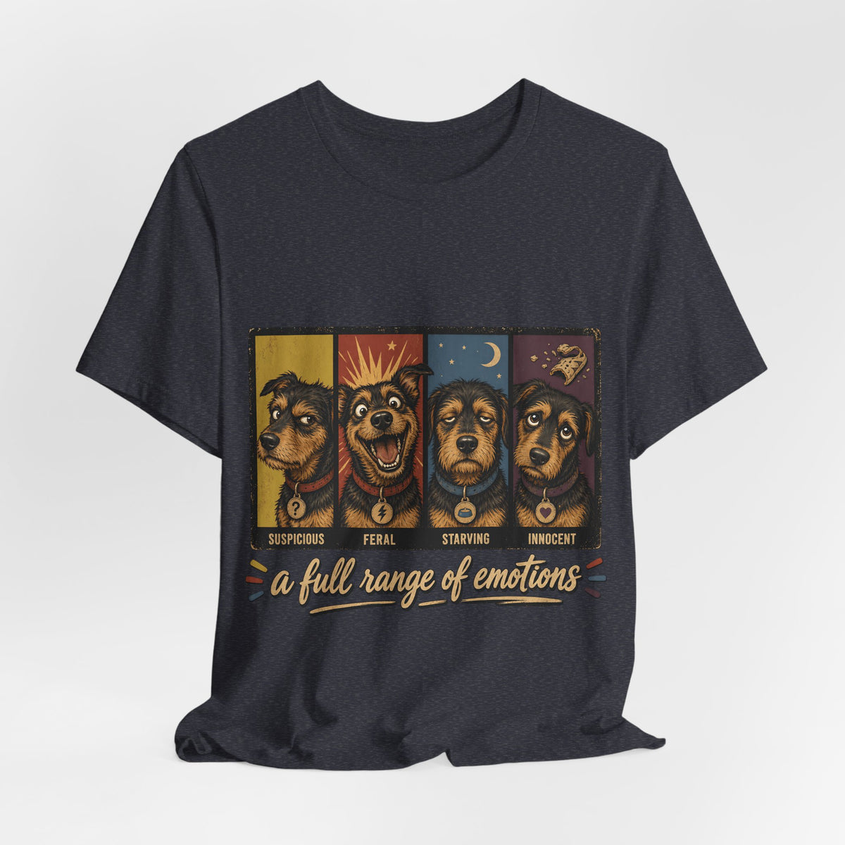 "A Full Range of Emotions" Dog T-Shirt — Funny Mood Chart Graphic Tee