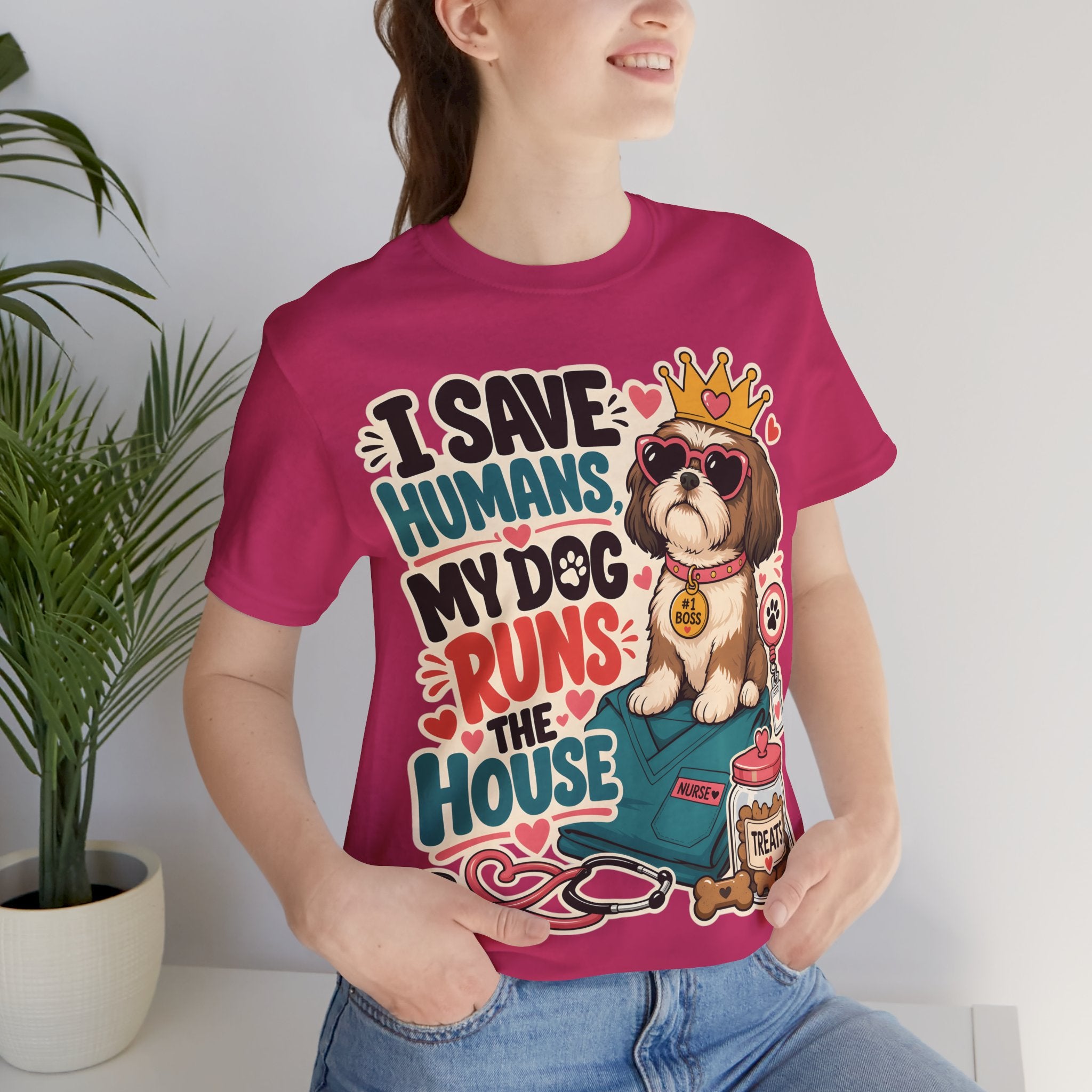 I Save Humans My Dog Runs The House T-Shirt — Funny Dog Lover Tee