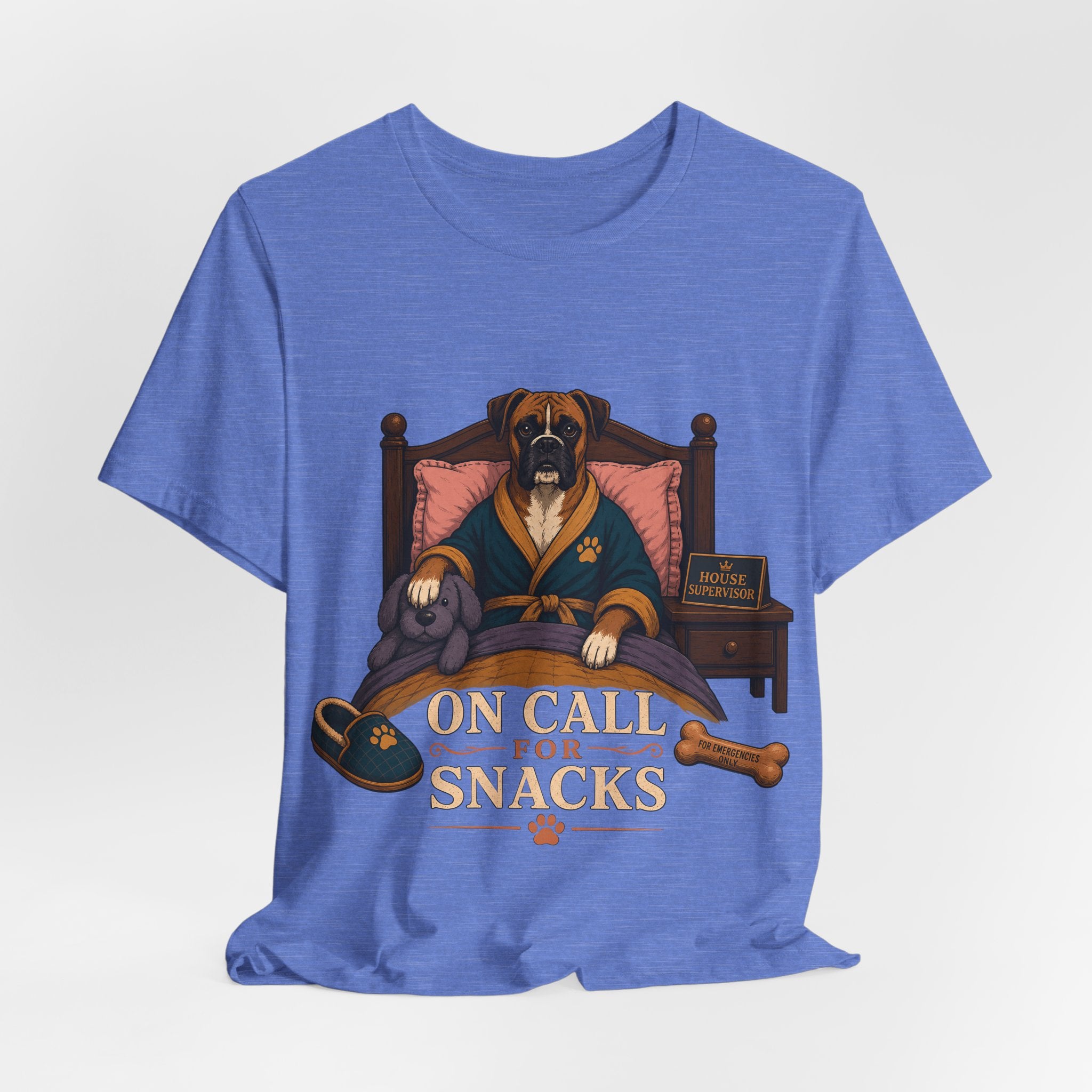 "On Call For Snacks" T-Shirt — Humorous Boxer Dog Graphic Tee