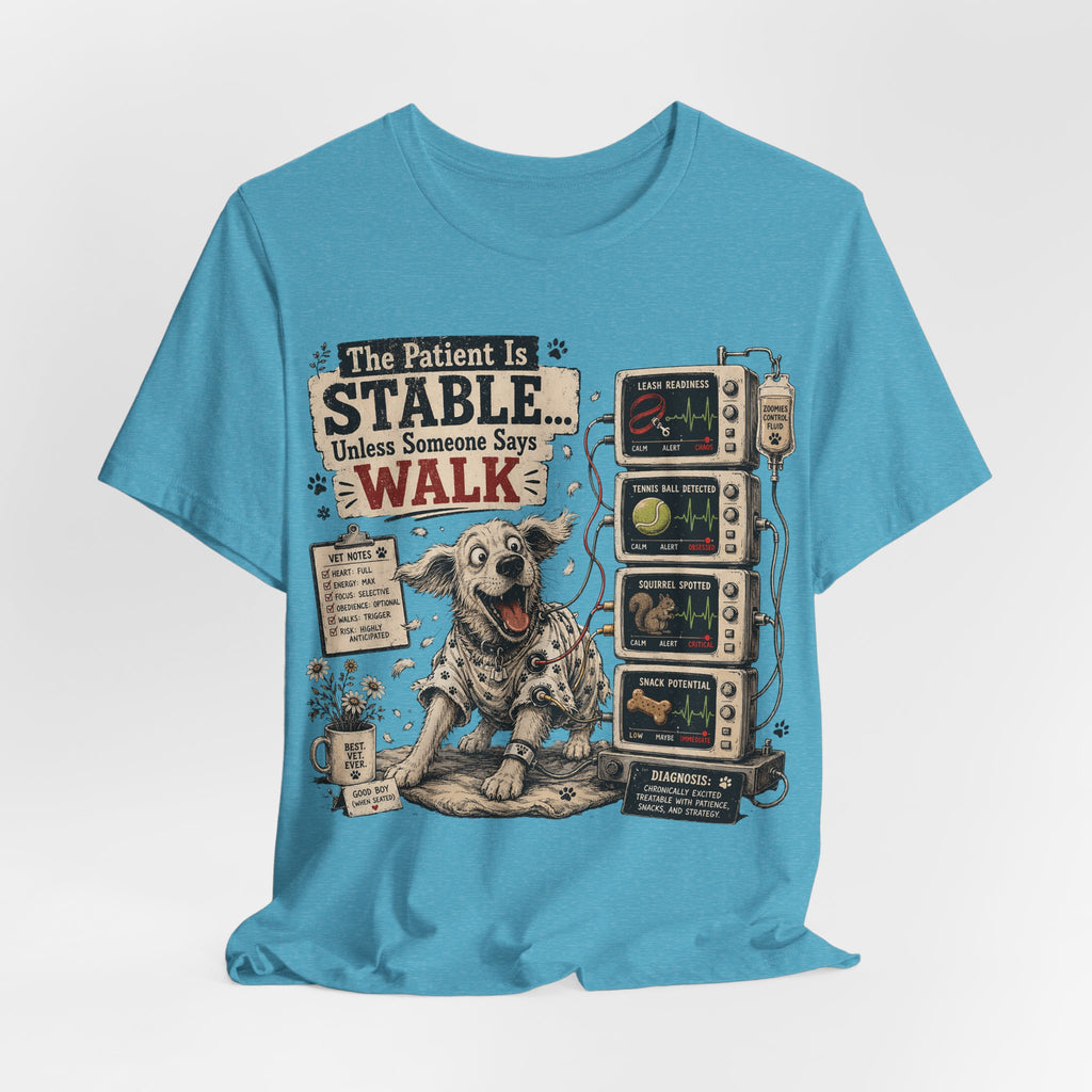 Dog Vet T-Shirt – “The Patient Is Stable… Unless Someone Says WALK” Veterinary Nurse Tee