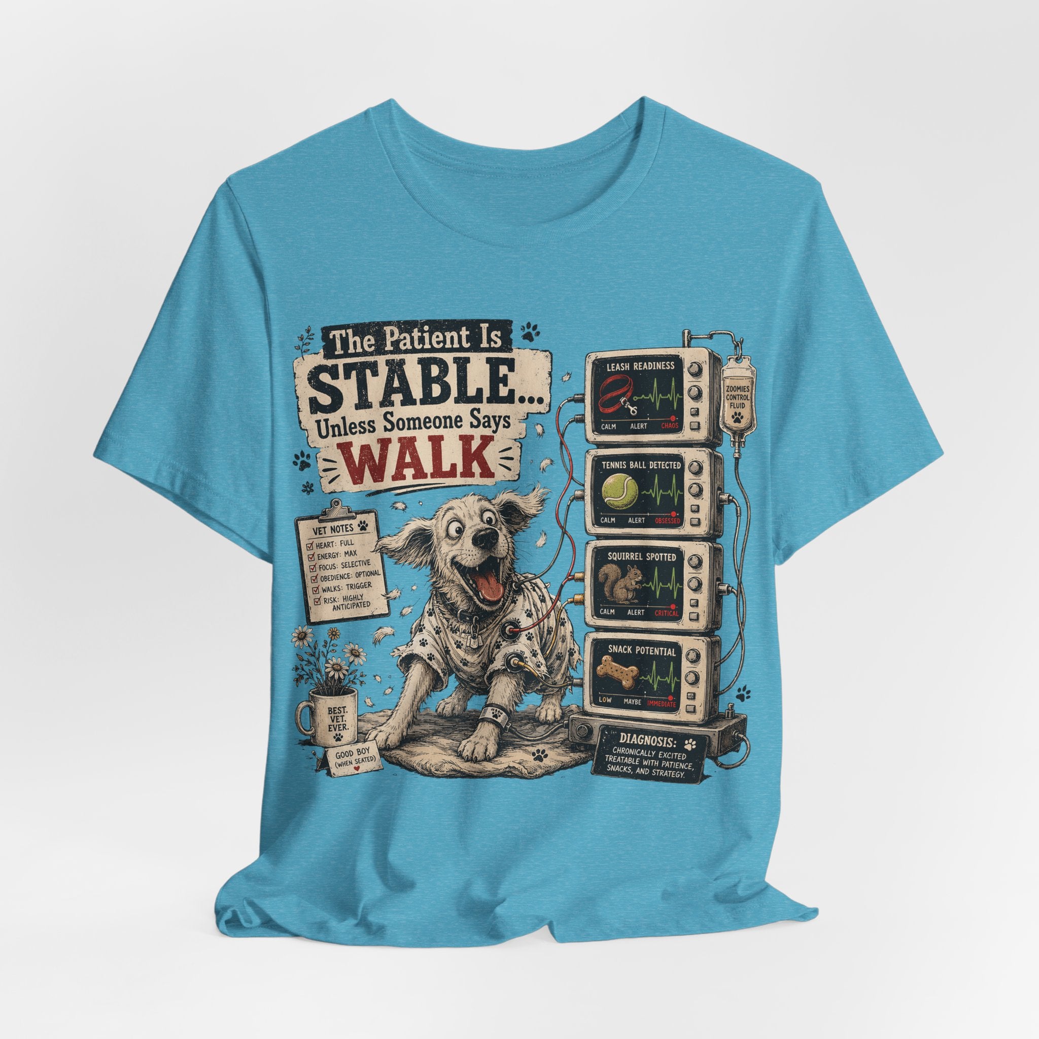 Dog Vet T-Shirt – “The Patient Is Stable… Unless Someone Says WALK” Veterinary Nurse Tee