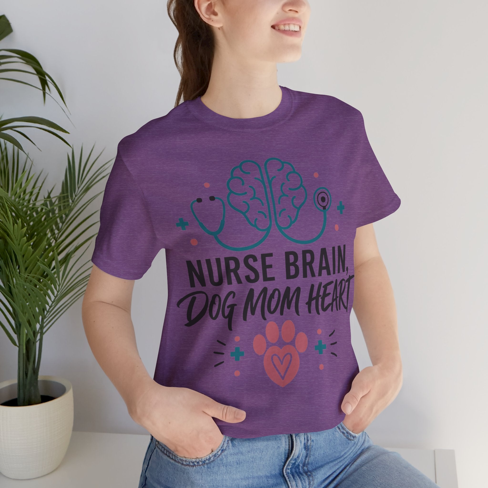 Nurse Brain Dog Mom Heart T‑Shirt - Cute Nurse & Dog Mom Graphic Tee