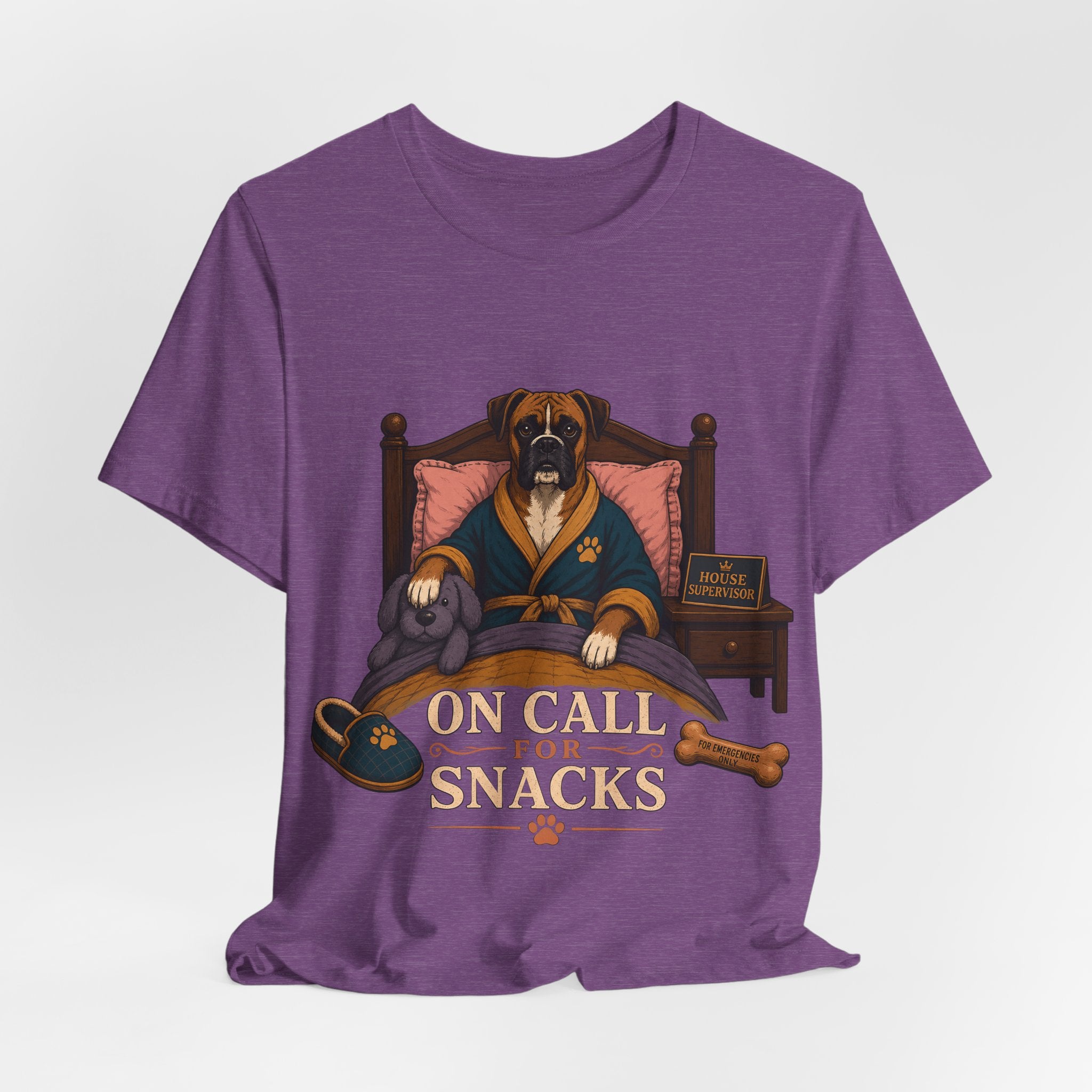 "On Call For Snacks" T-Shirt — Humorous Boxer Dog Graphic Tee