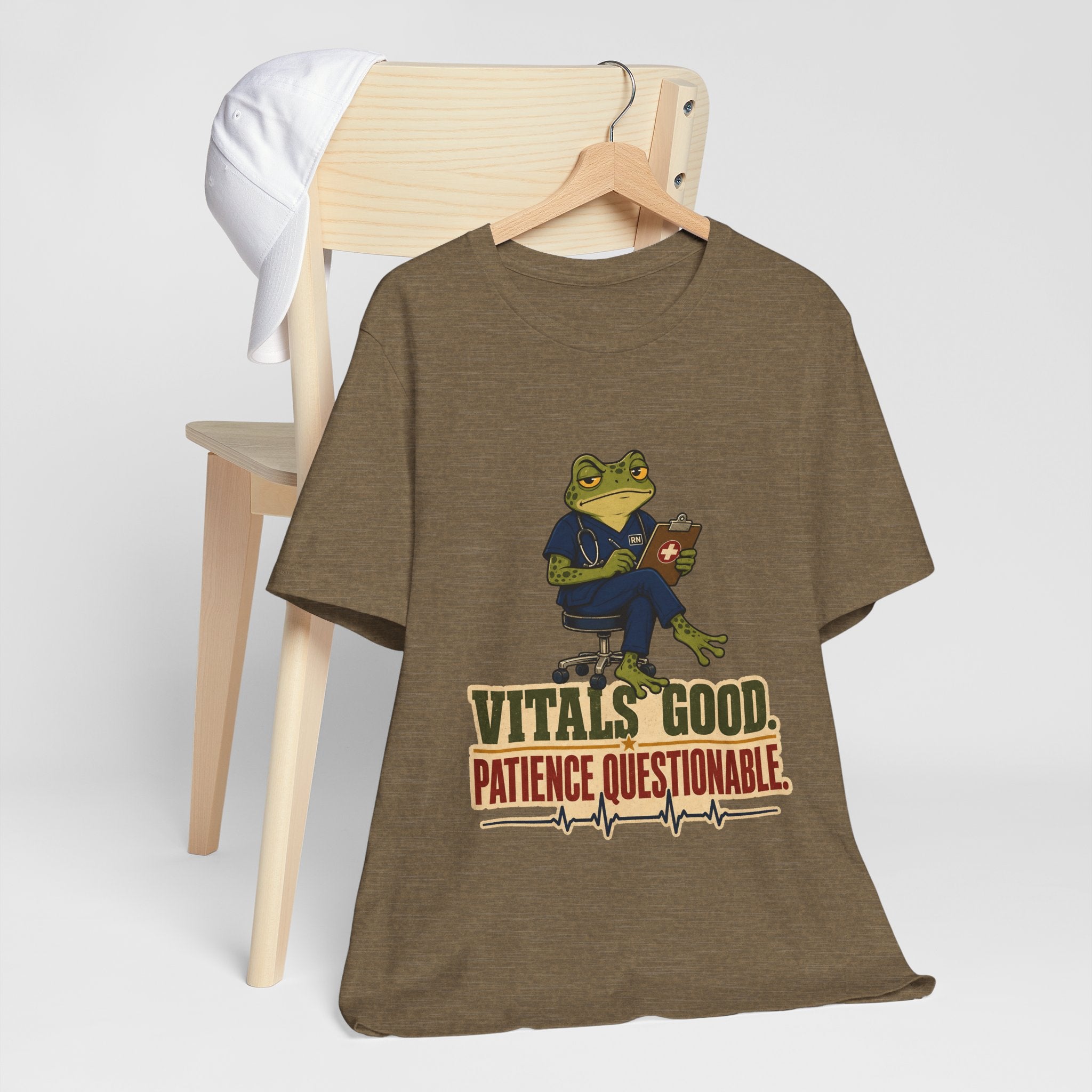 "Vitals Good, Patience Questionable." Nurse T-Shirt — Funny Nurse Graphic Tee