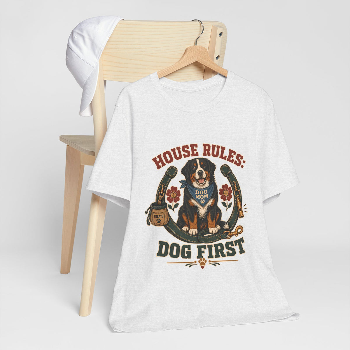 "House Rules: Dog First" — Bernese Mountain Dog Mom T-Shirt