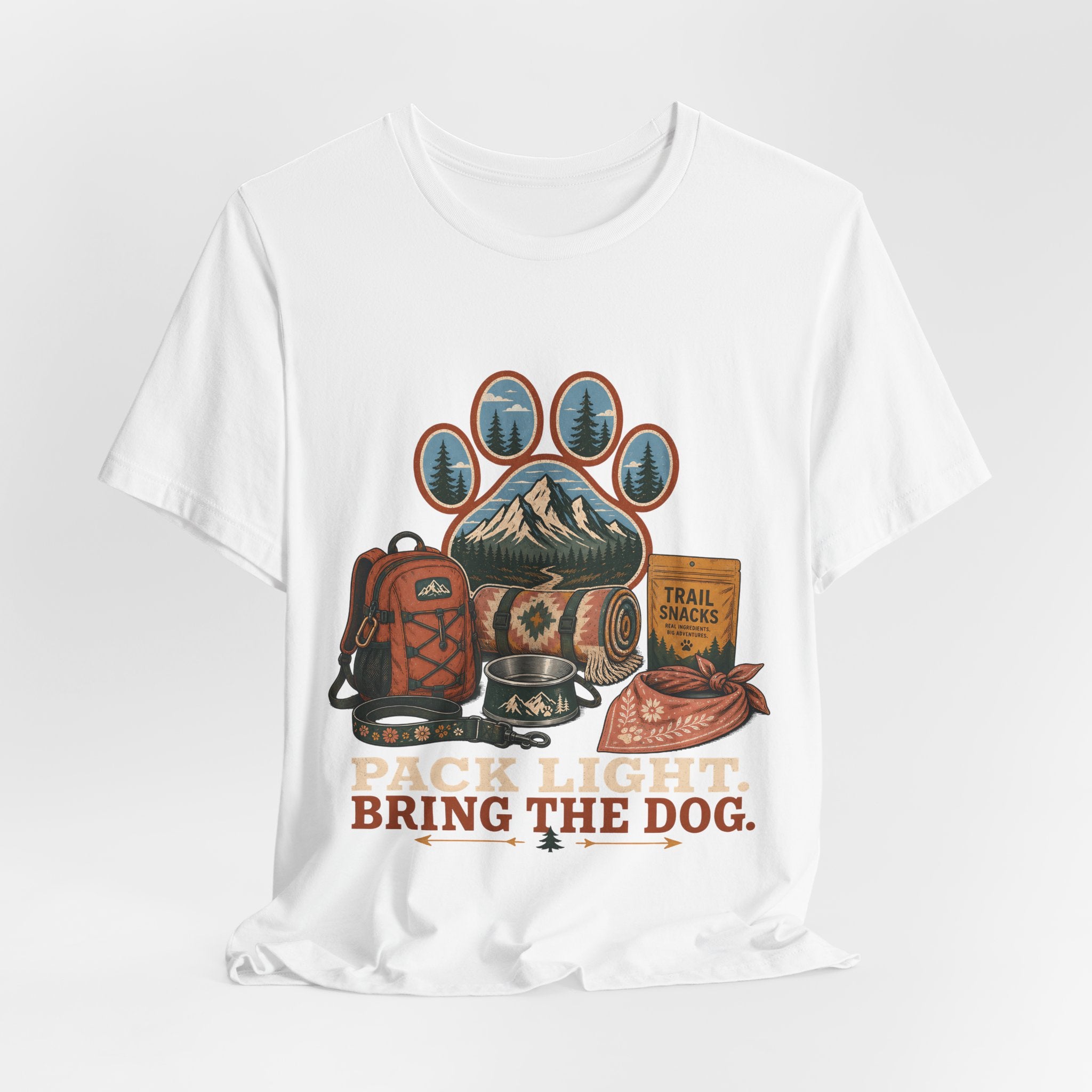 "Pack Light Bring The Dog" T-Shirt — Hiking Dog Lover Graphic Tee