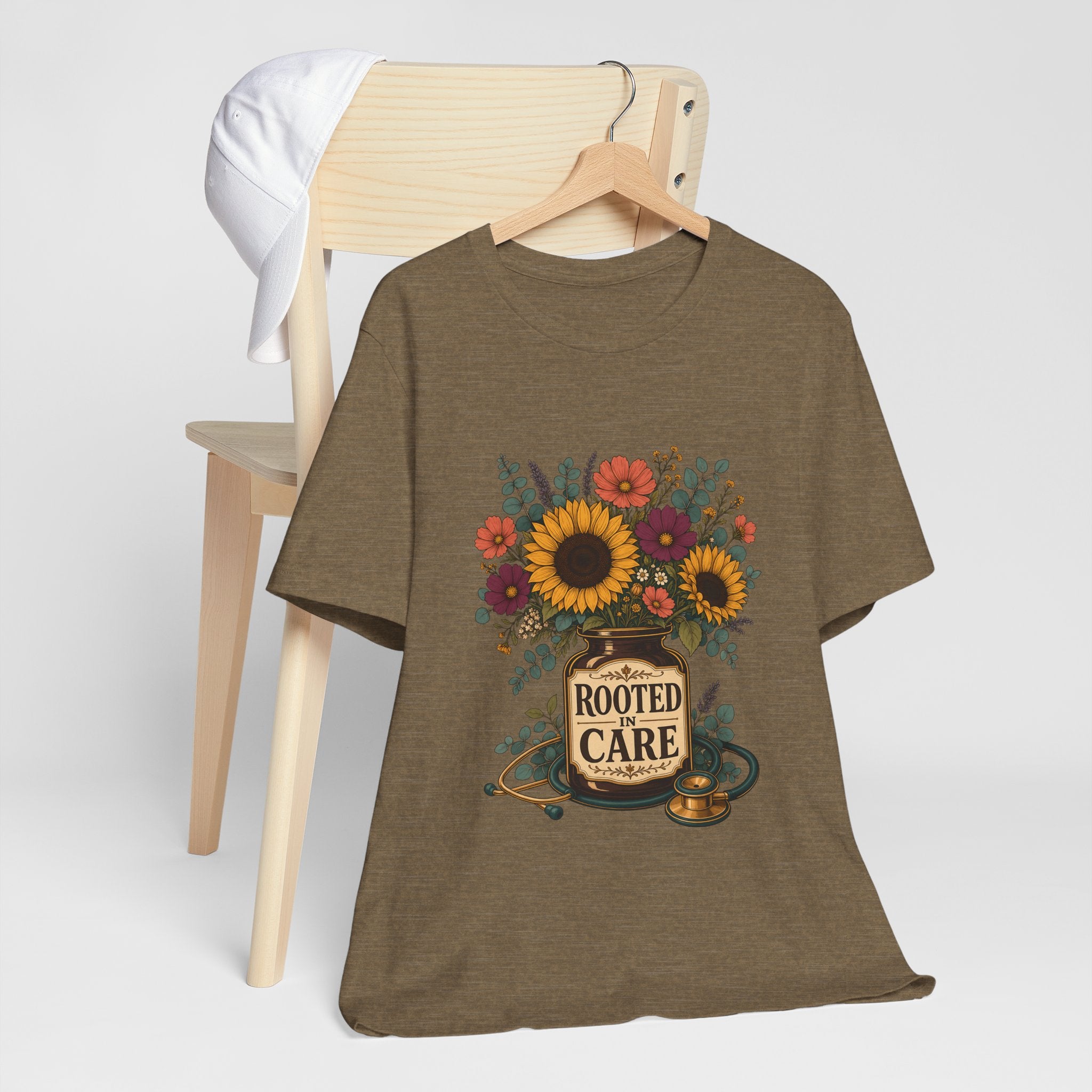 "Rooted In Care" Nurse T-Shirt — Floral Mason Jar Nurse Graphic Tee