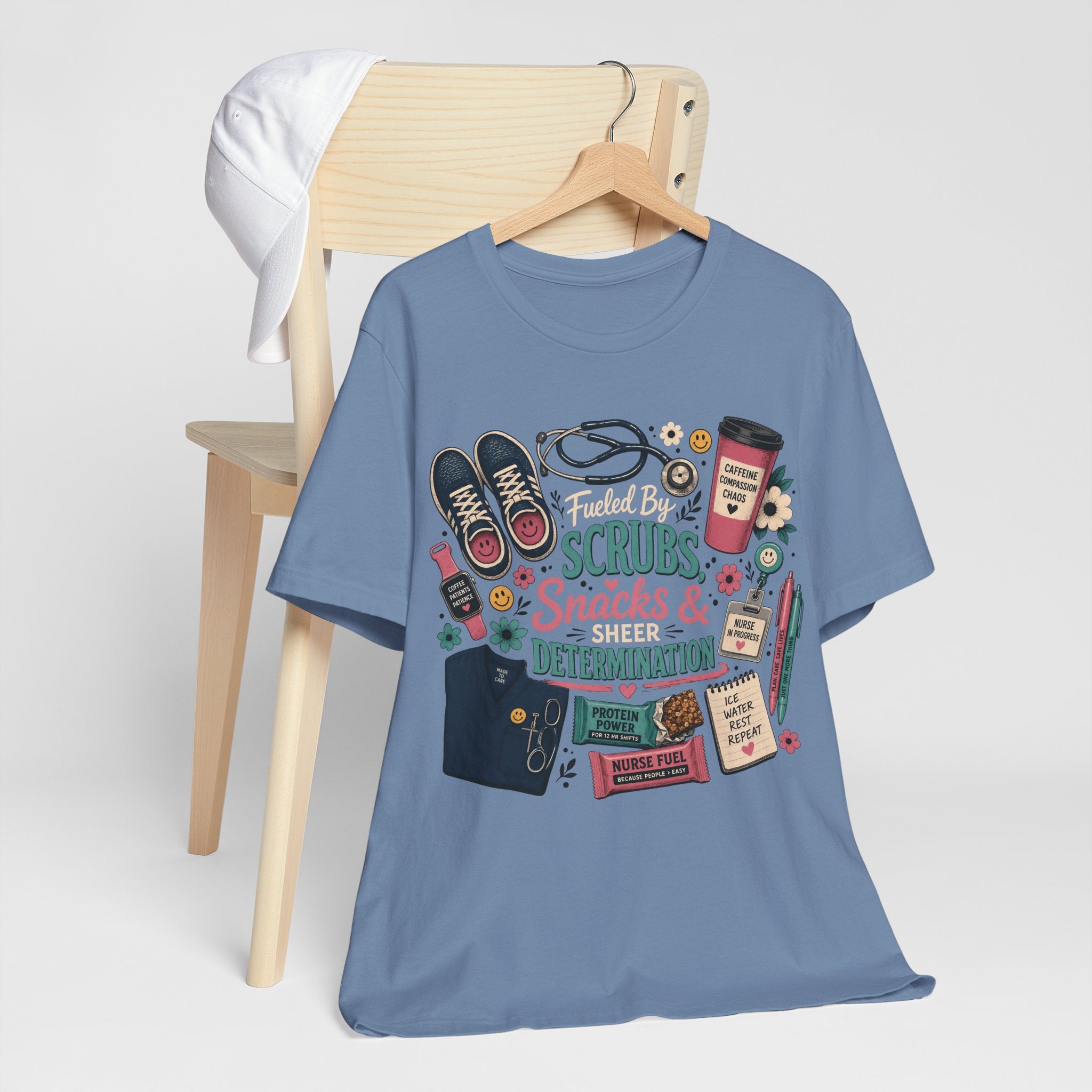 Nurse Life Tee - "Scrubs, Snacks & Determination" Graphic Shirt for Healthcare Workers
