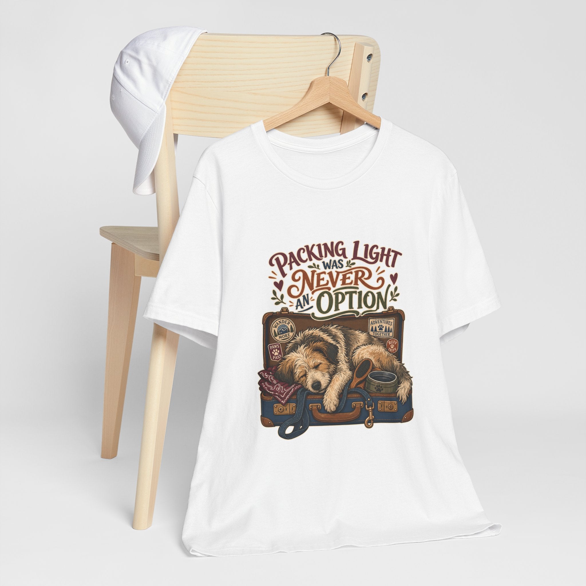 "Packing Light Was Never An Option" T-Shirt — Whimsical Travel Dog Graphic Tee
