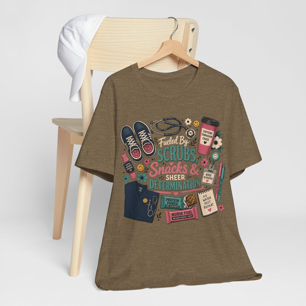 Nurse Life Tee - "Scrubs, Snacks & Determination" Graphic Shirt for Healthcare Workers