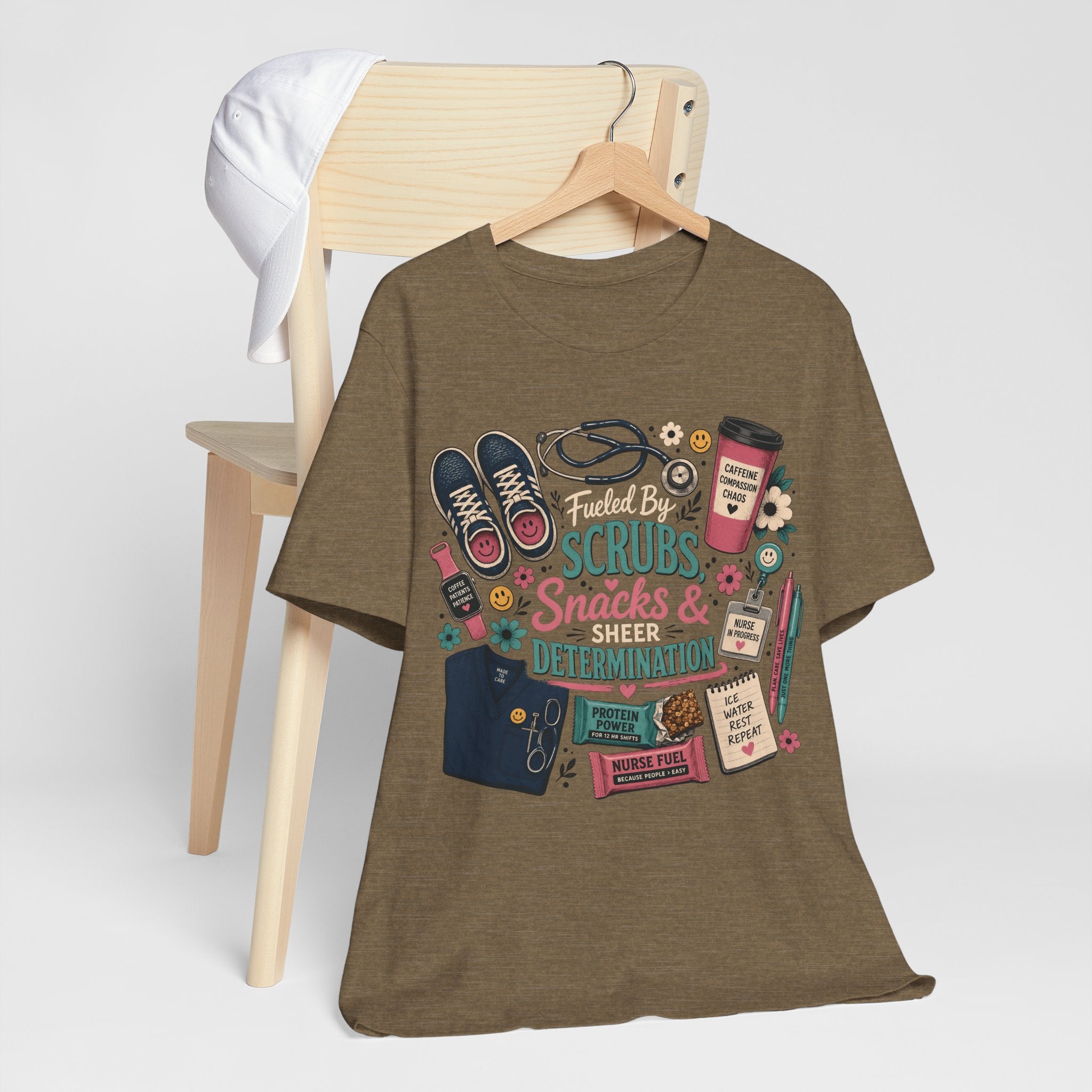 Nurse Life Tee - "Scrubs, Snacks & Determination" Graphic Shirt for Healthcare Workers