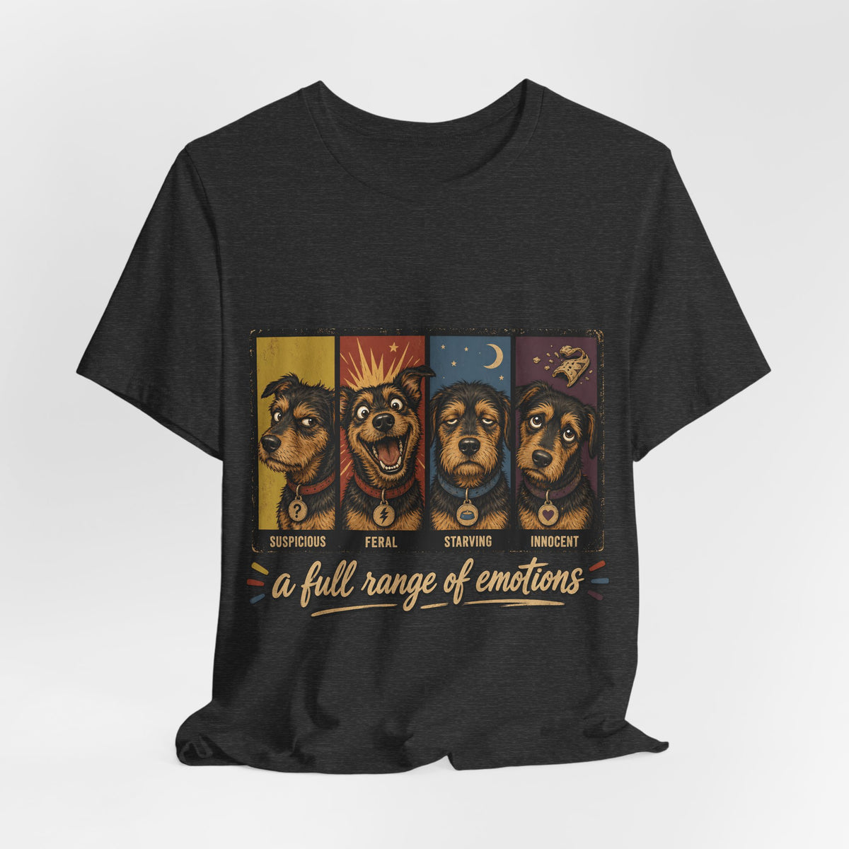 "A Full Range of Emotions" Dog T-Shirt — Funny Mood Chart Graphic Tee